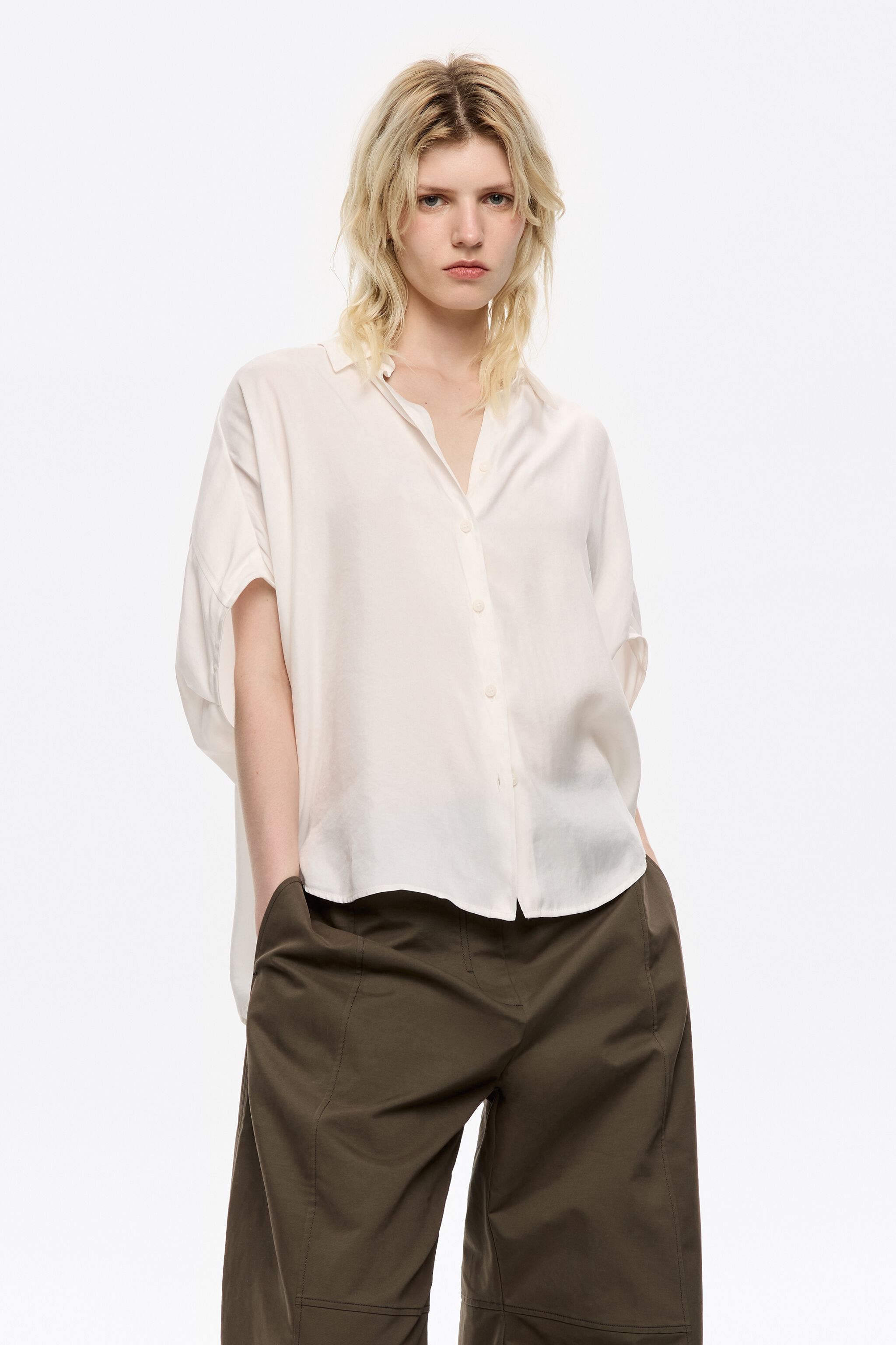 Ivory fluid cape shirt