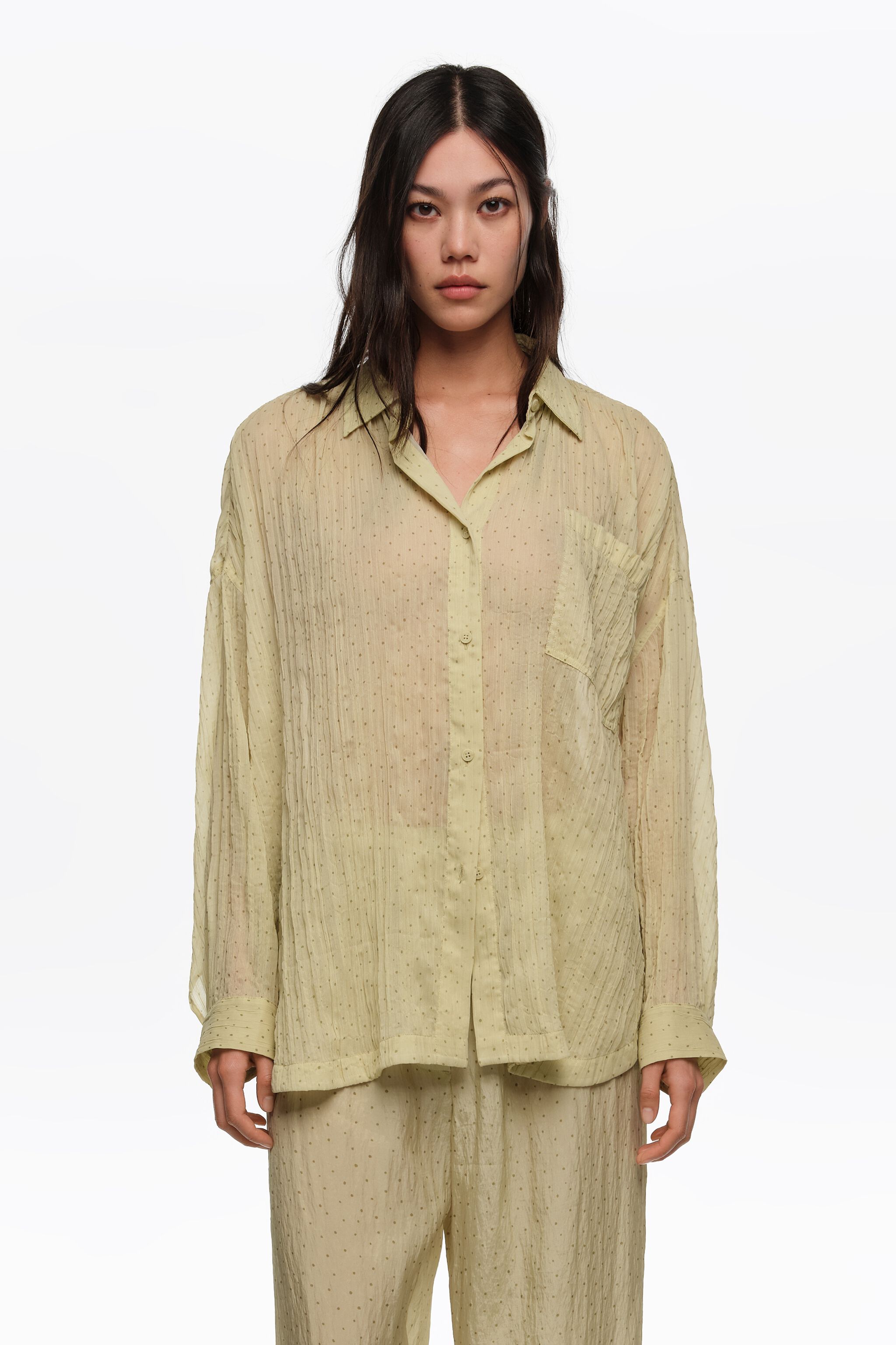 Olive mini Dots pleated oversize shirt