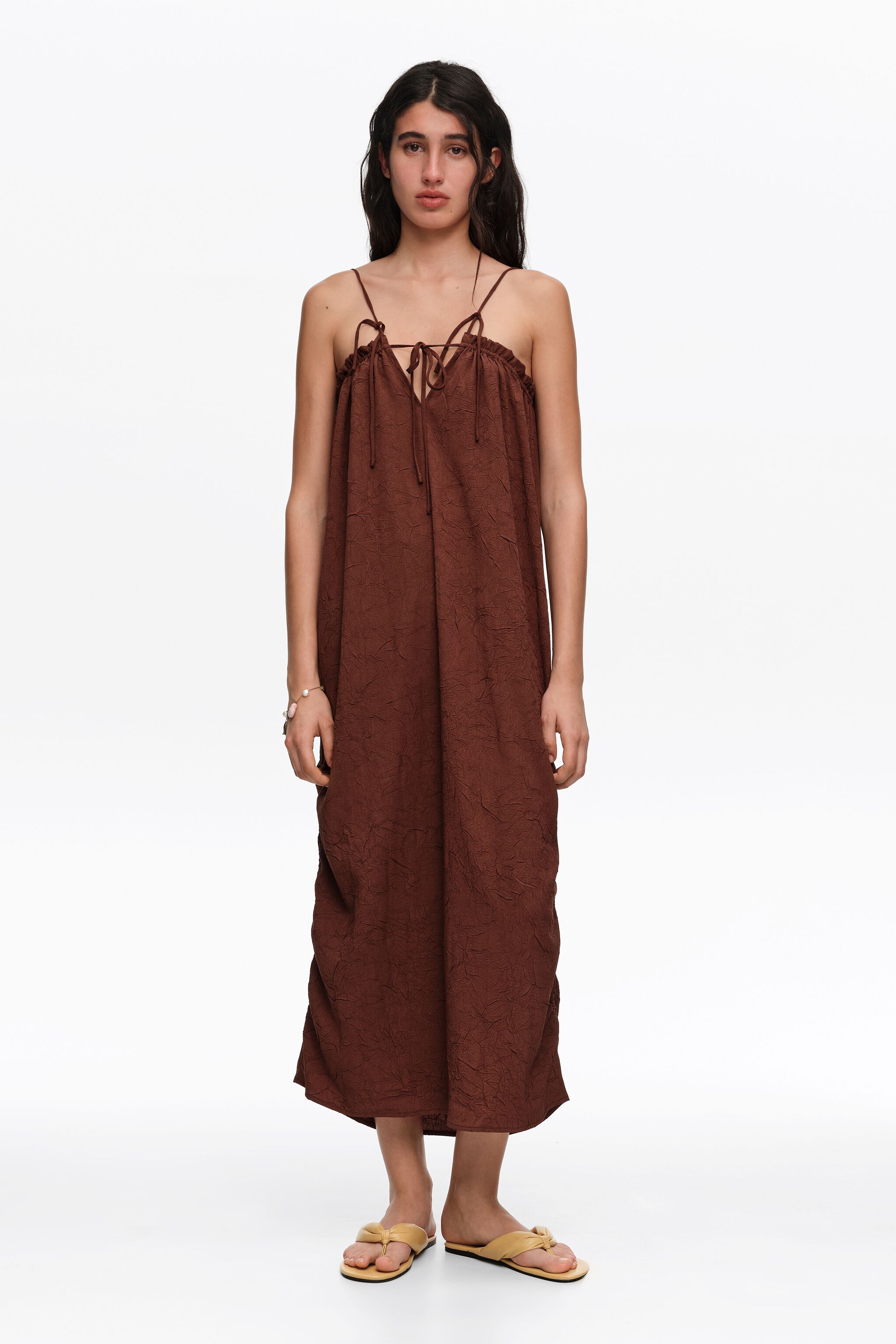 Brown midi dress with adjustable straps