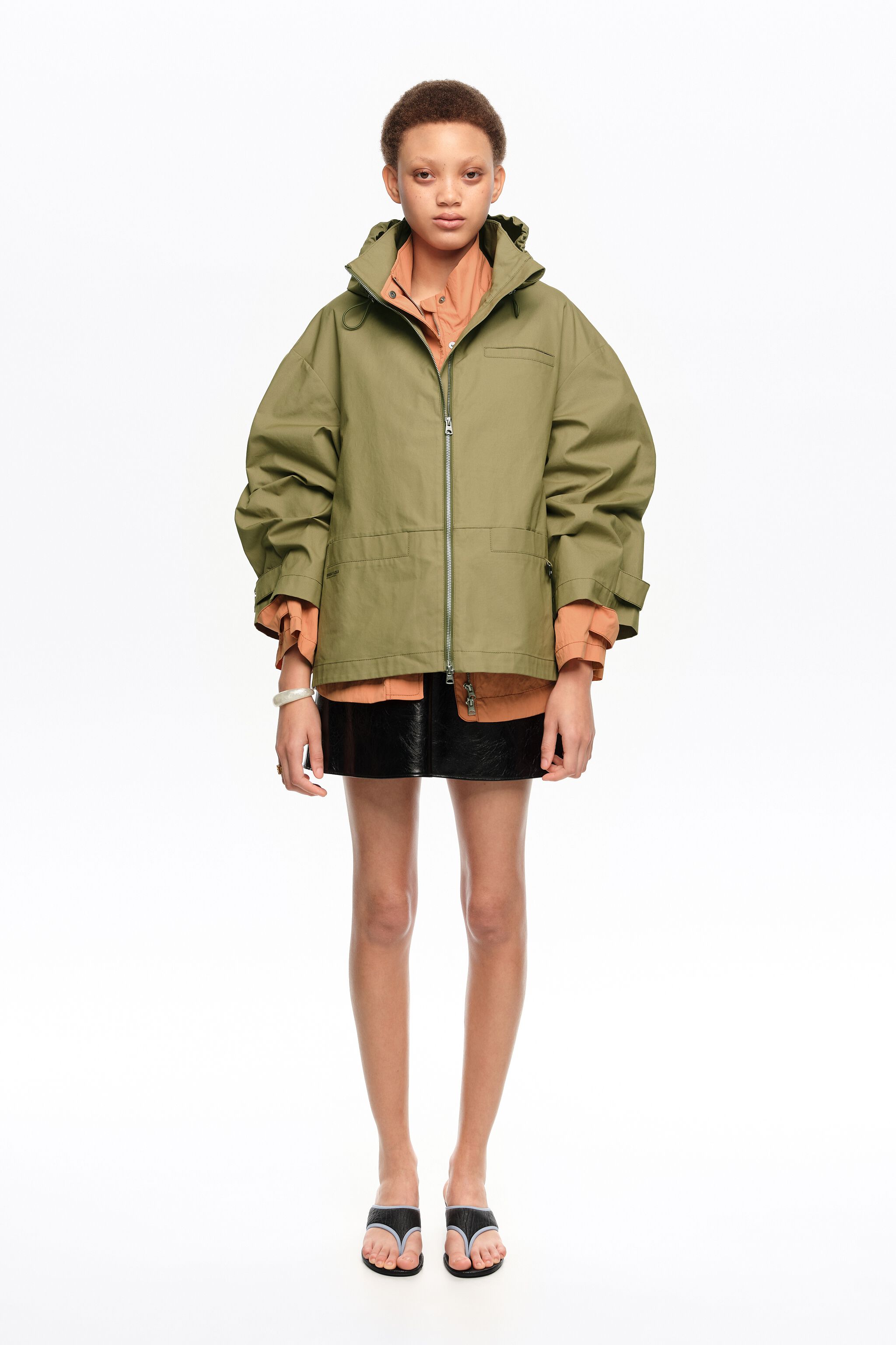 Light khaki cotton A-line trench