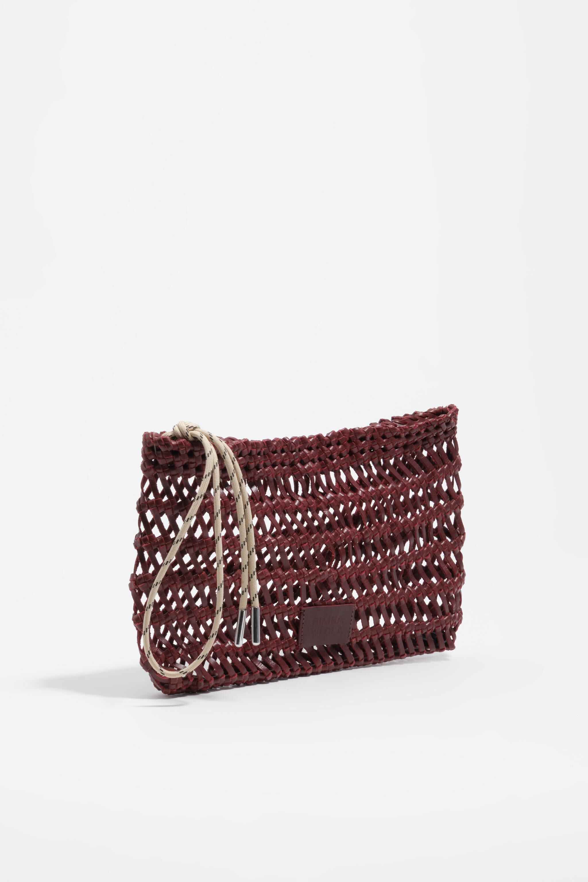 Dark cherry plaited leather handbag