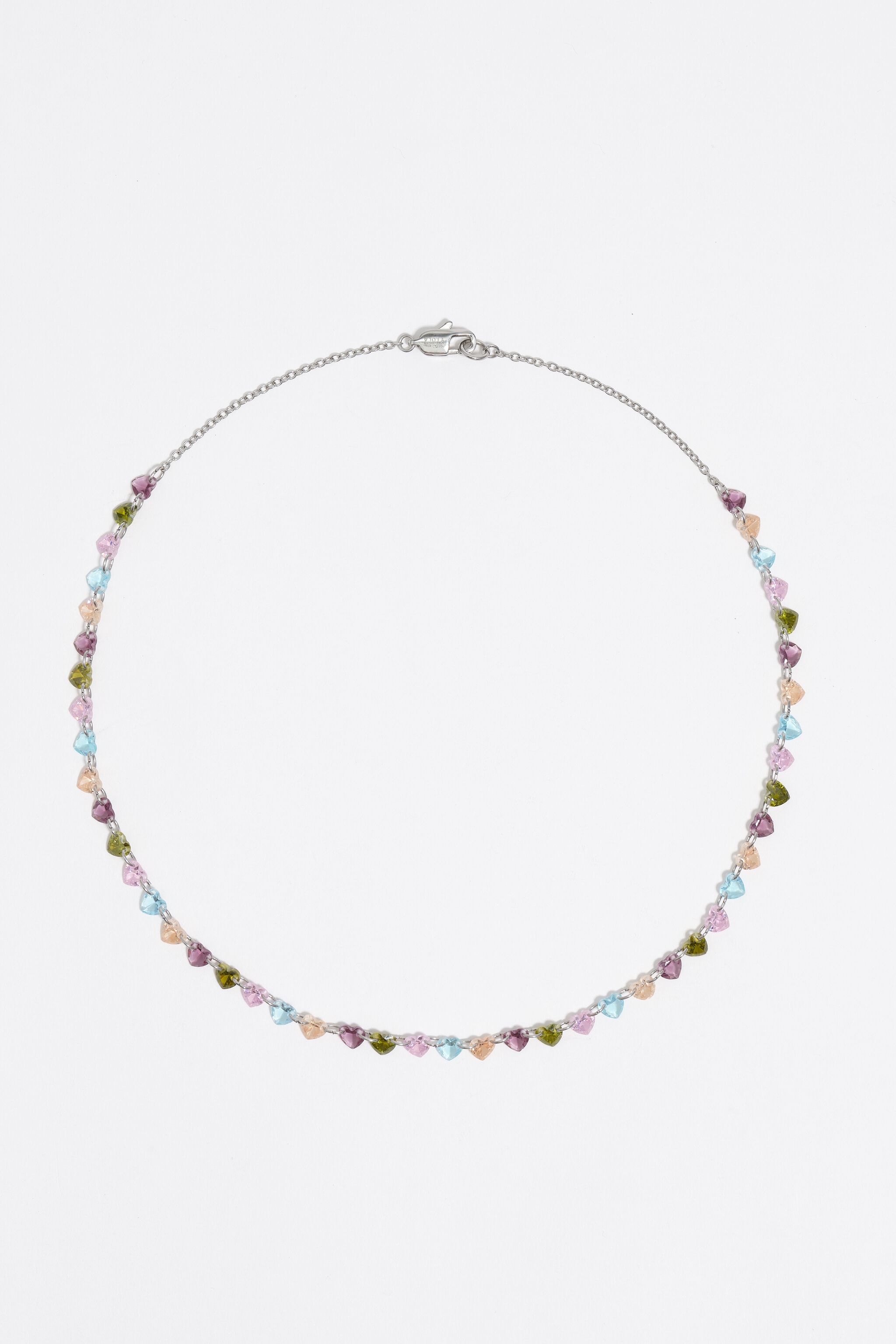 Multicolor crystals silver-tone hearts necklace