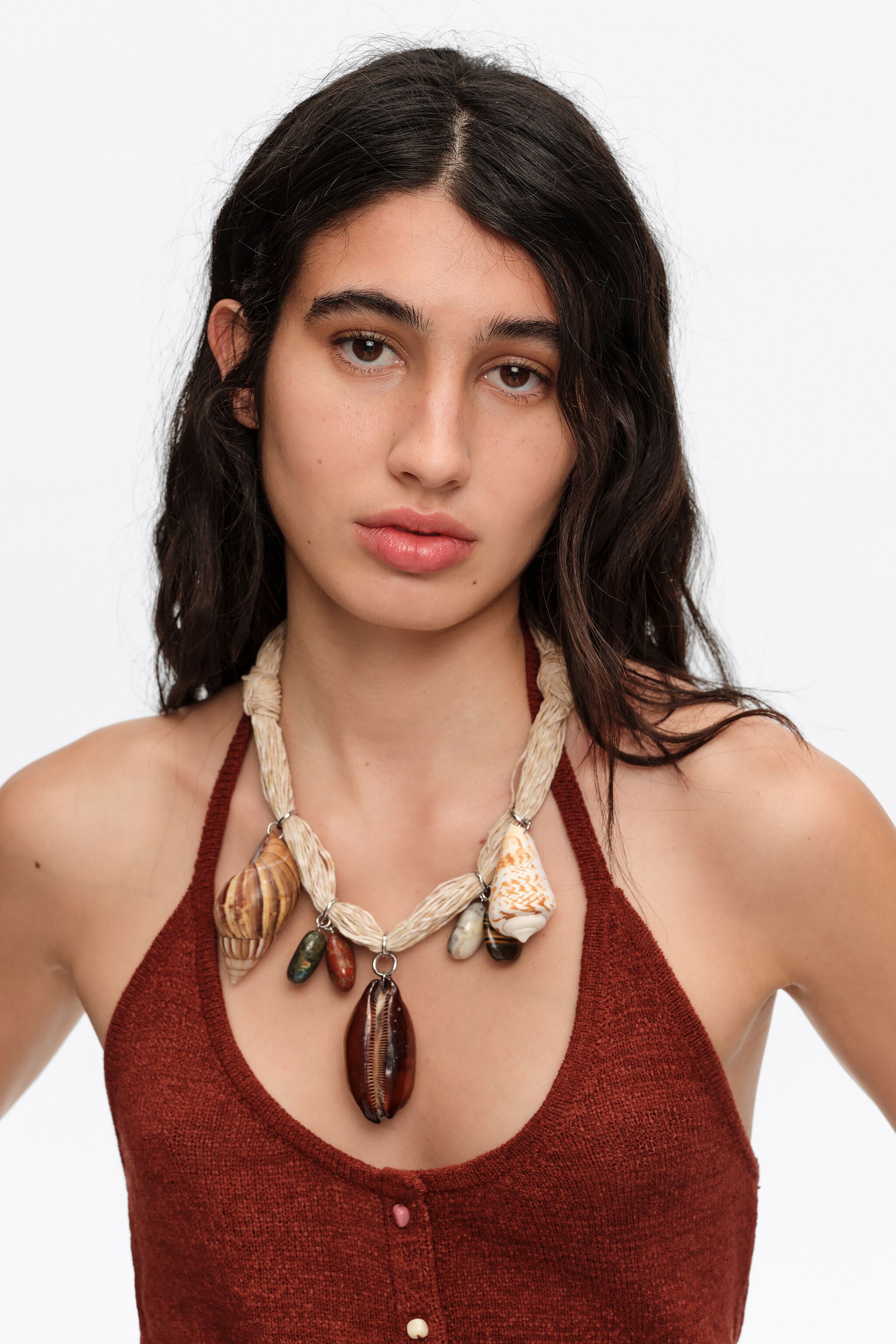 Natural seashell and stone necklace