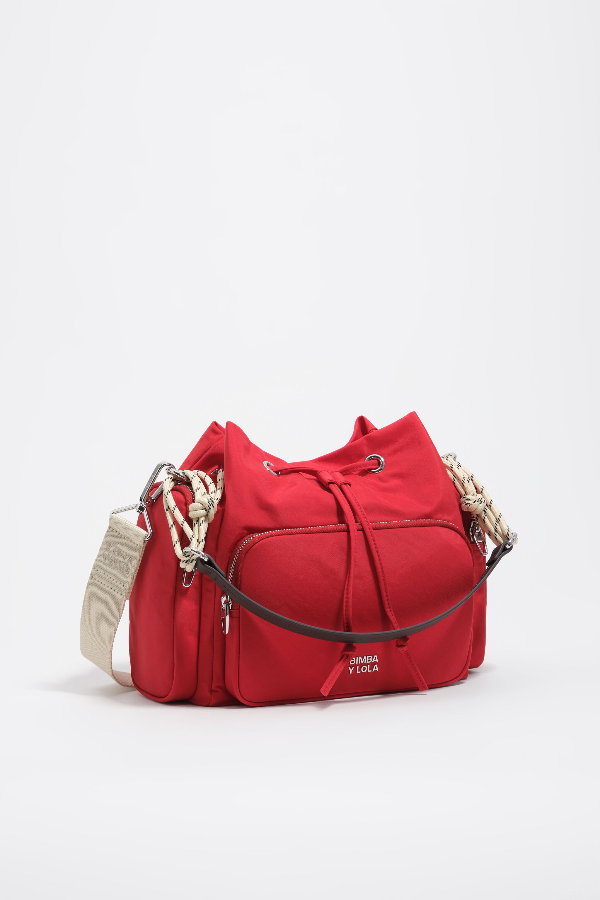 Medium red nylon Pocket bucket bag
