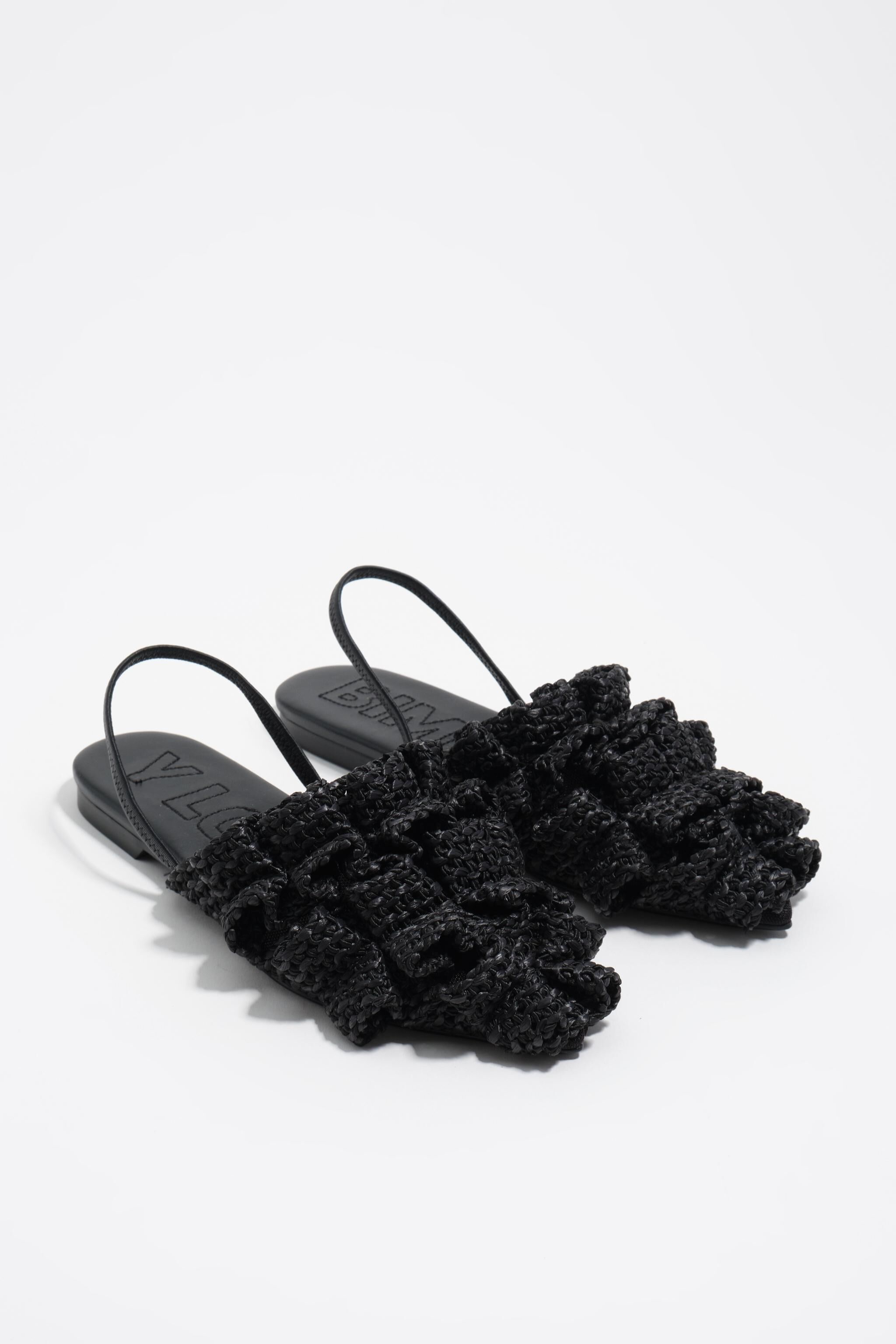 Black raffia pointed slingback ballerina