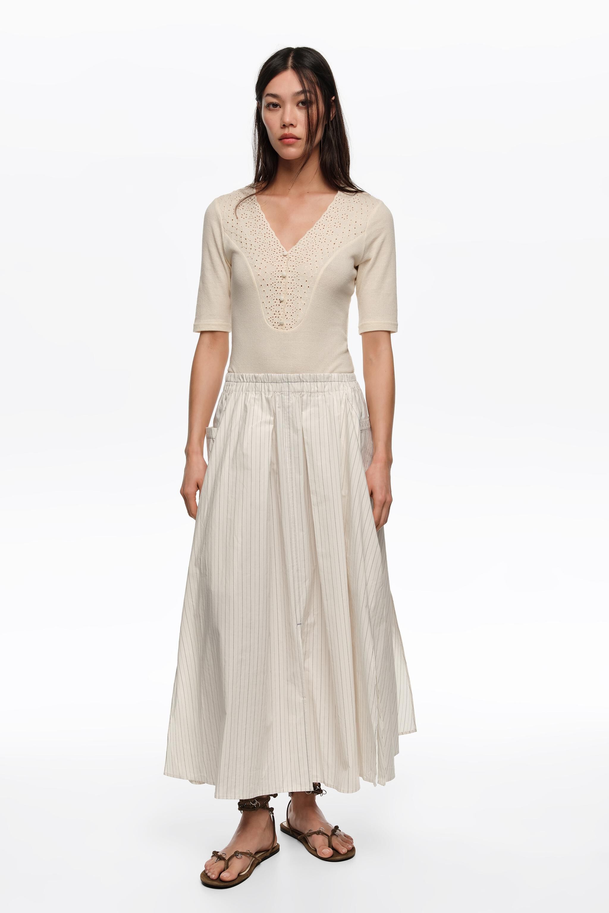 Ivory striped A-line skirt