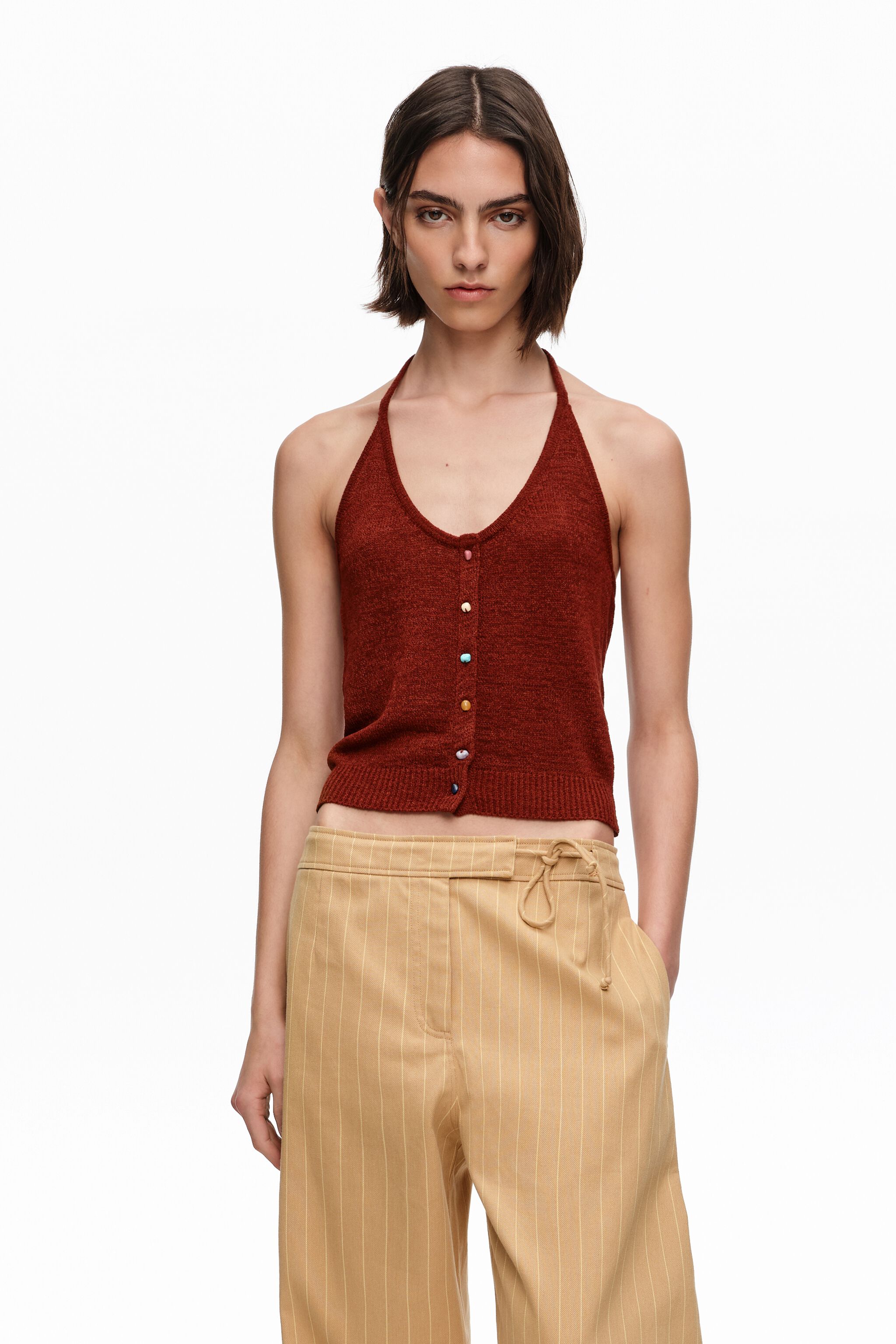 Halter top with brown stones