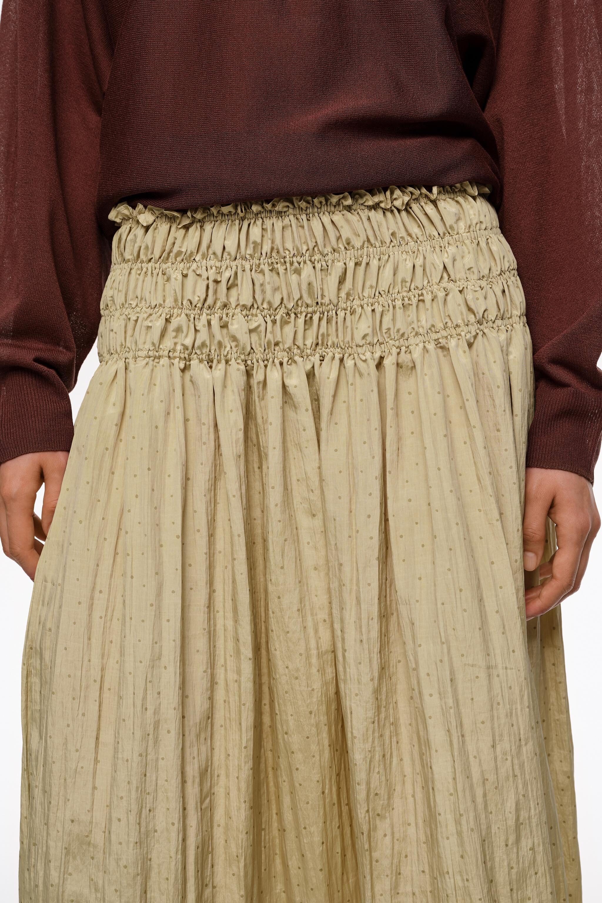 Olive mini Dots ruched flare skirt