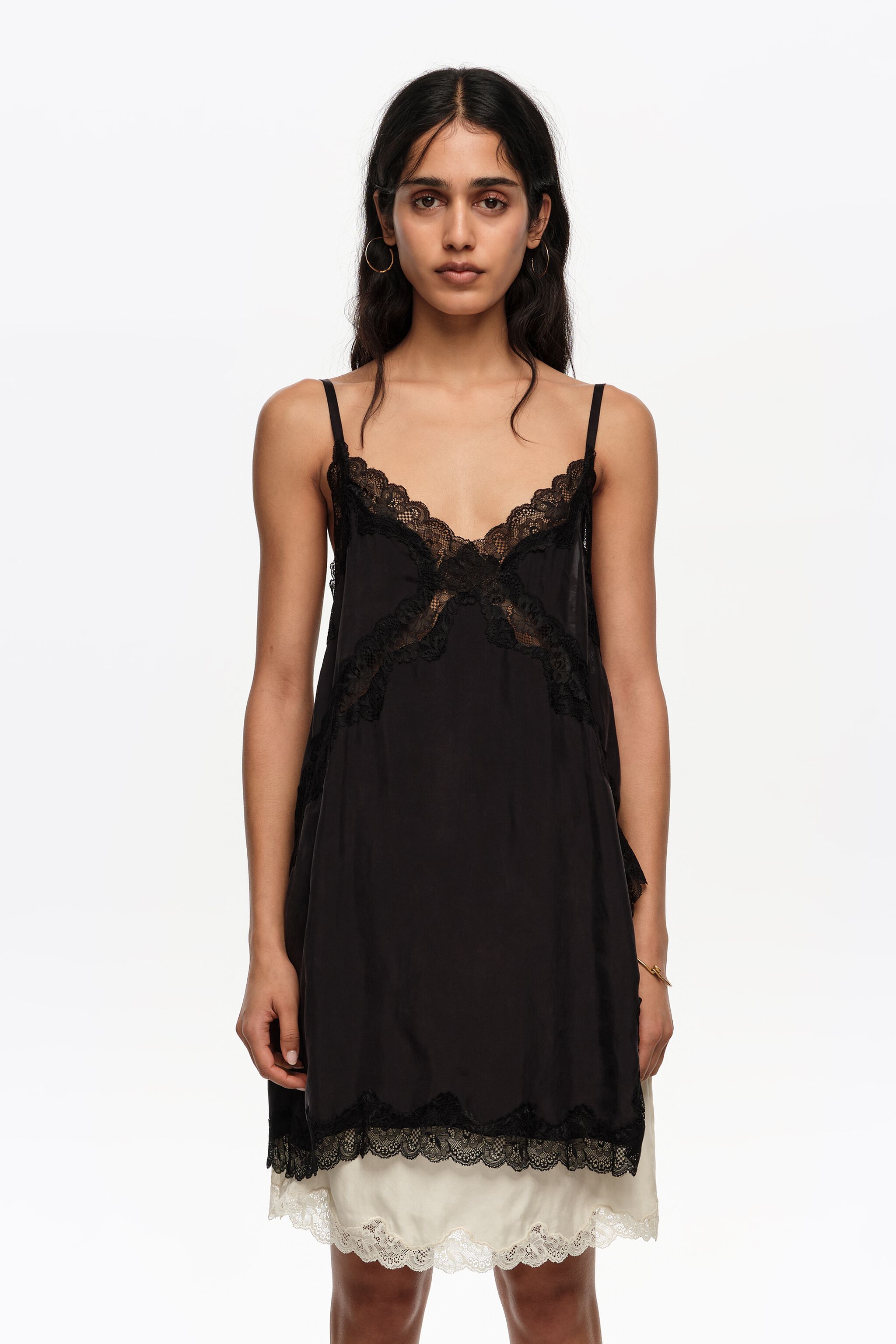 Long washed black lingerie top