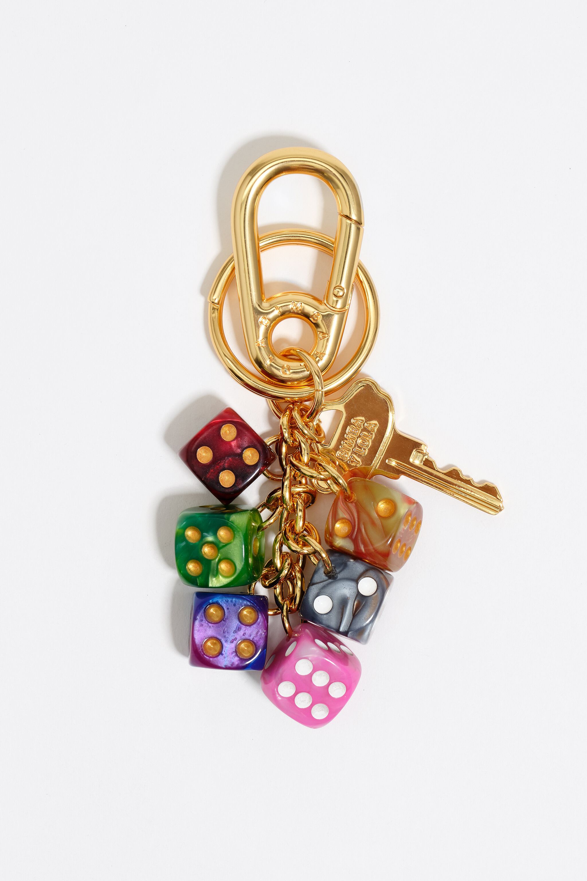 Gold multicolor dice key ring