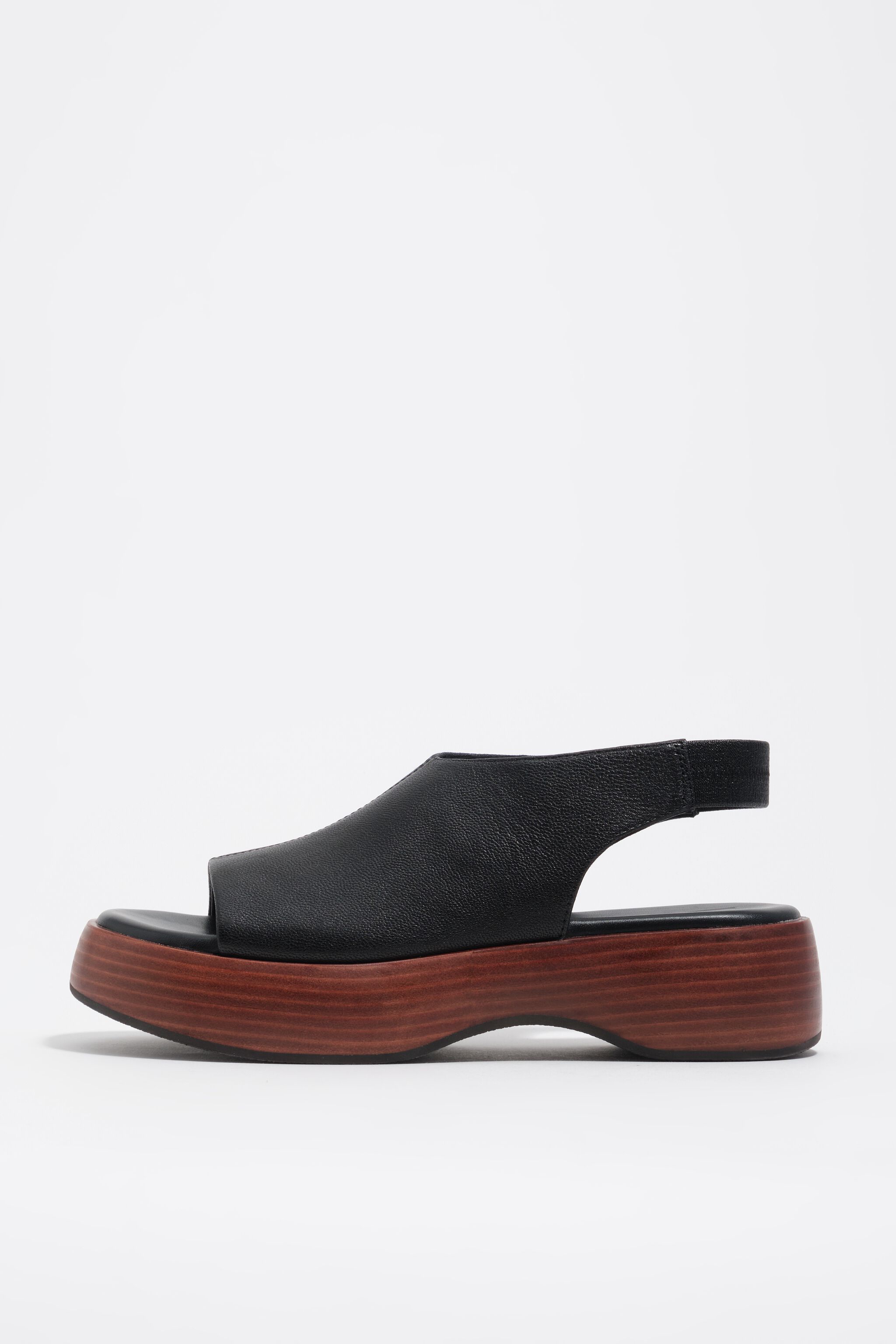 Black leather platform closed-toe sandal