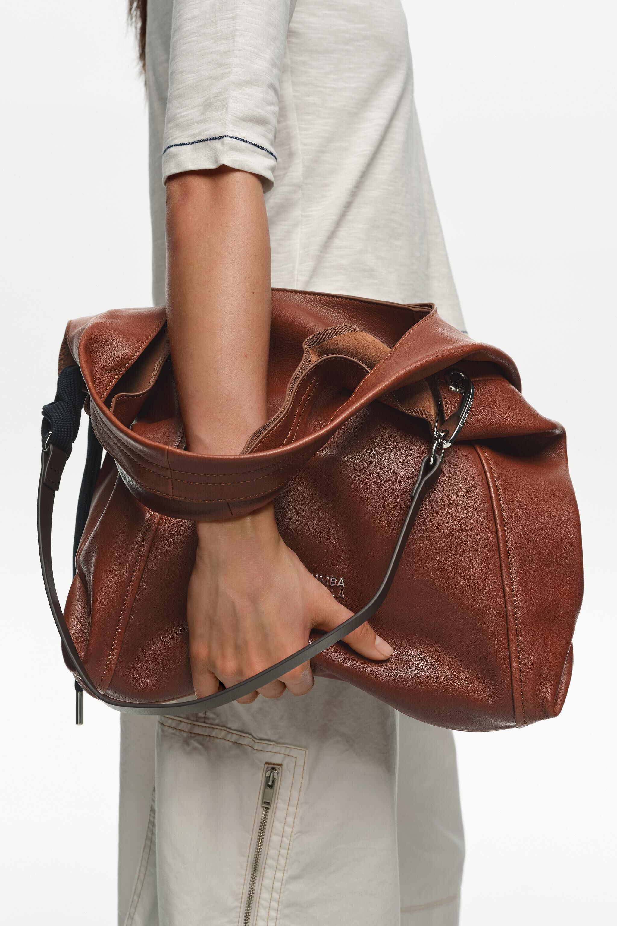 Large dark tan leather Paper bag