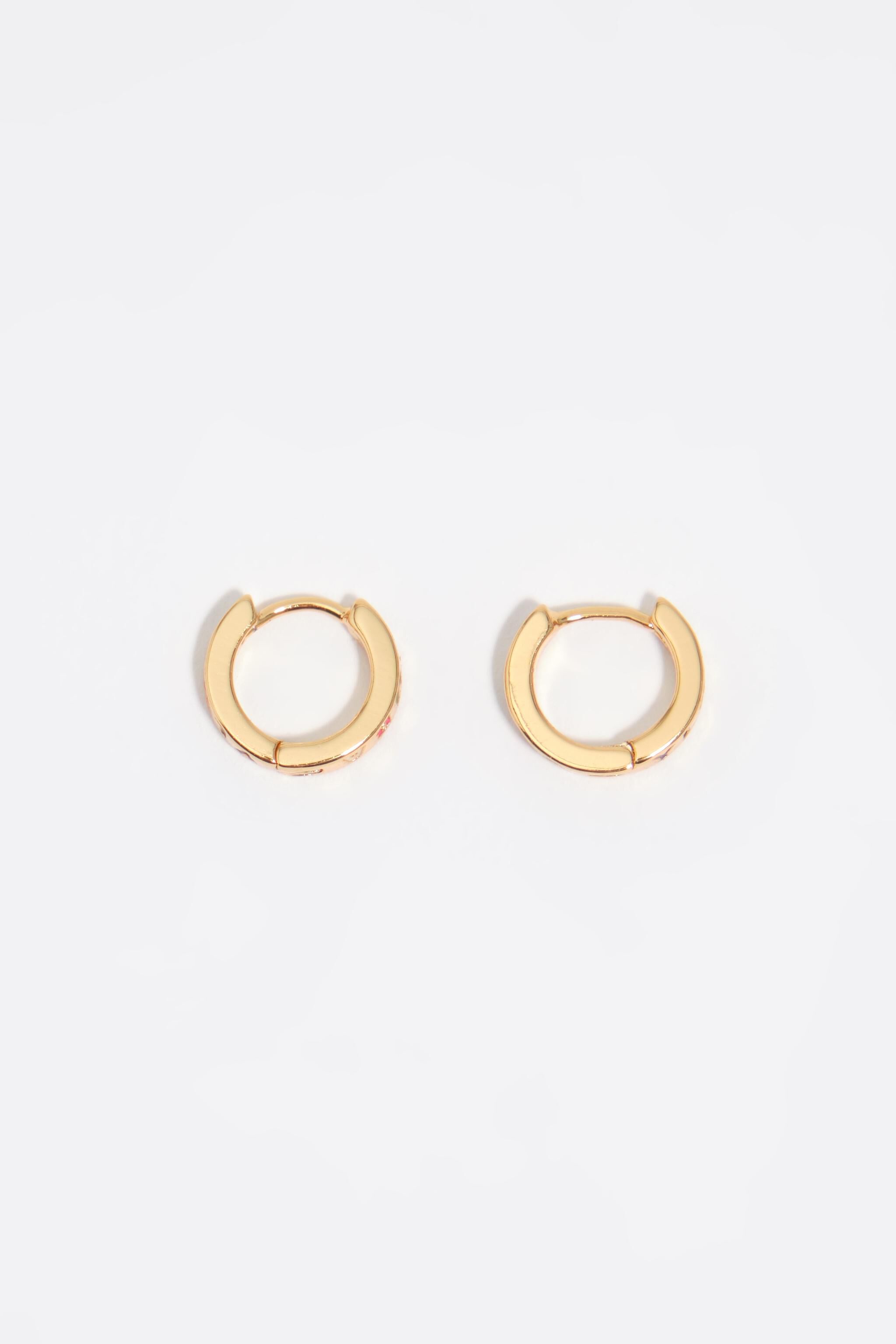 Gold multicolored logo mini hoop earrings
