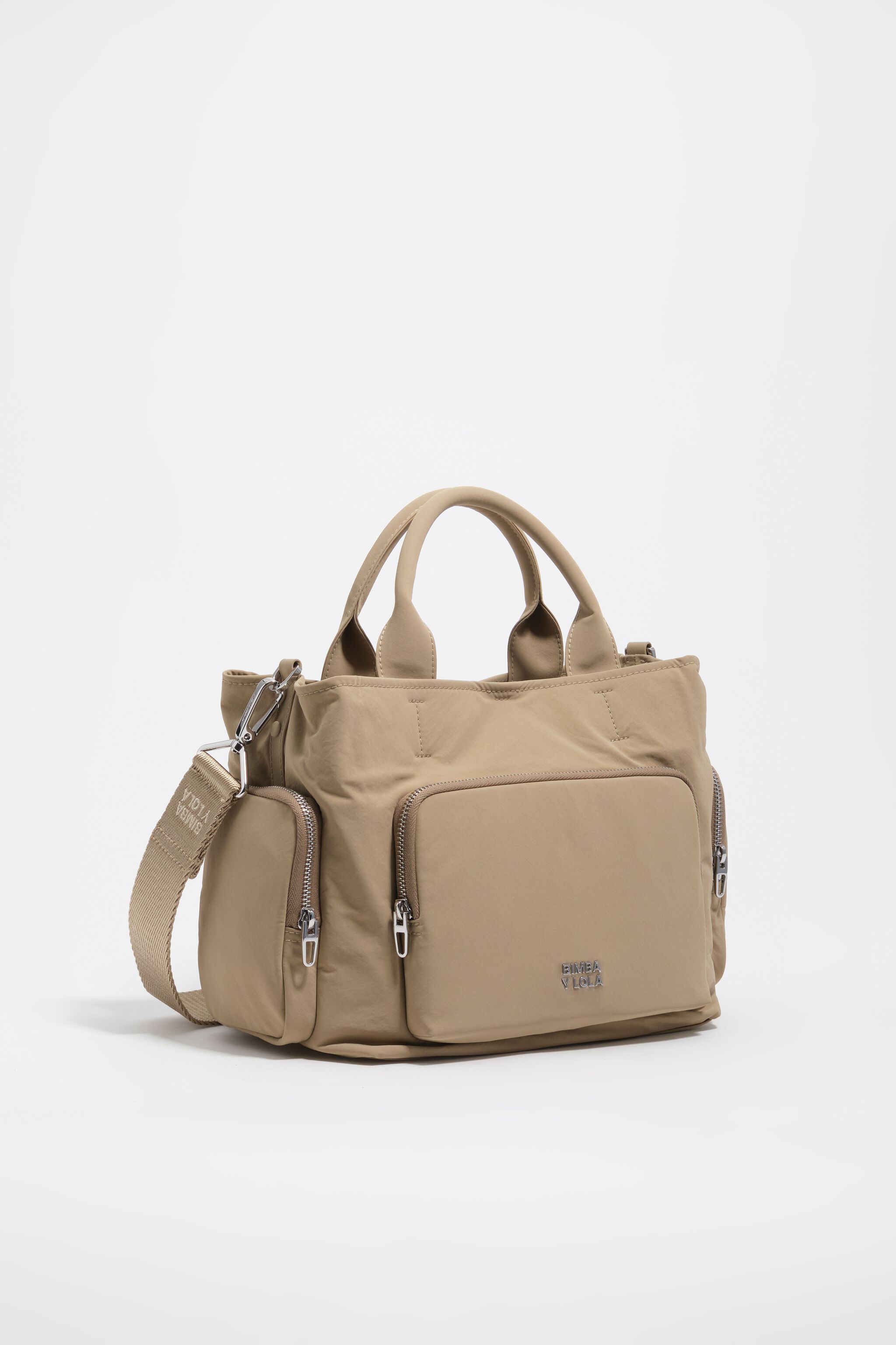 Large light khaki nylon Pocket crossbody bag