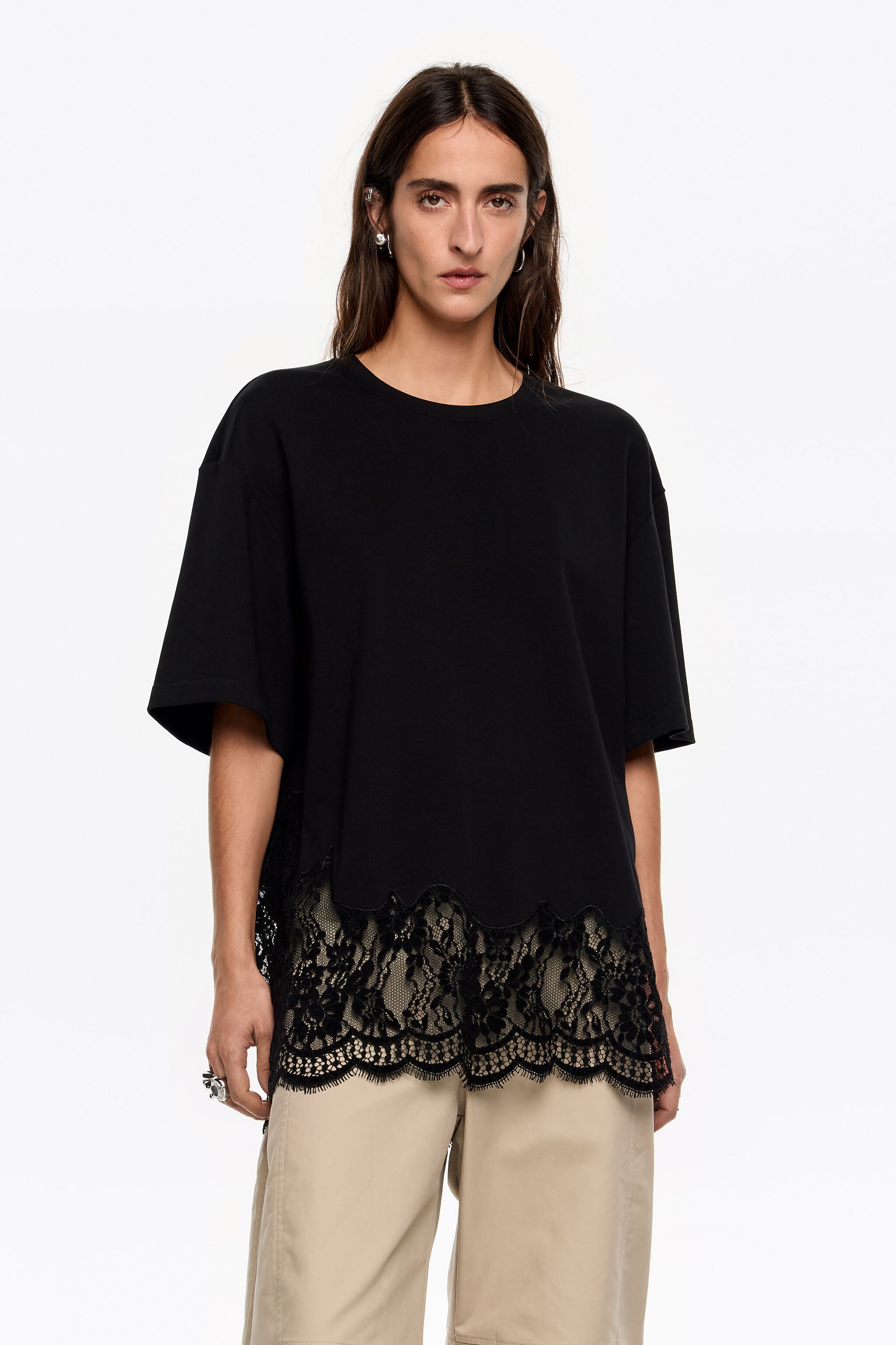 Oversize black lace T-shirt