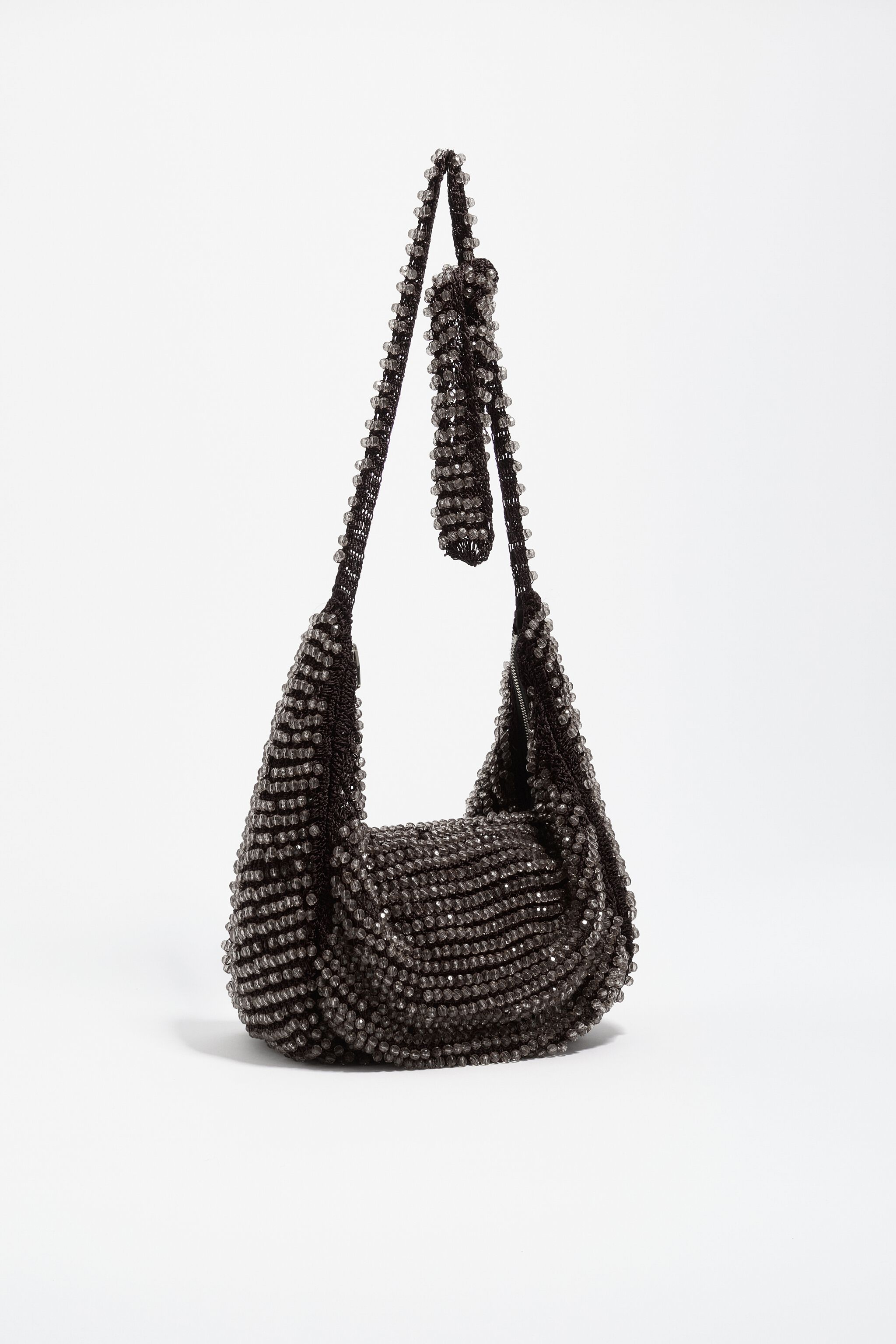Small chocolate beaded crochet bag