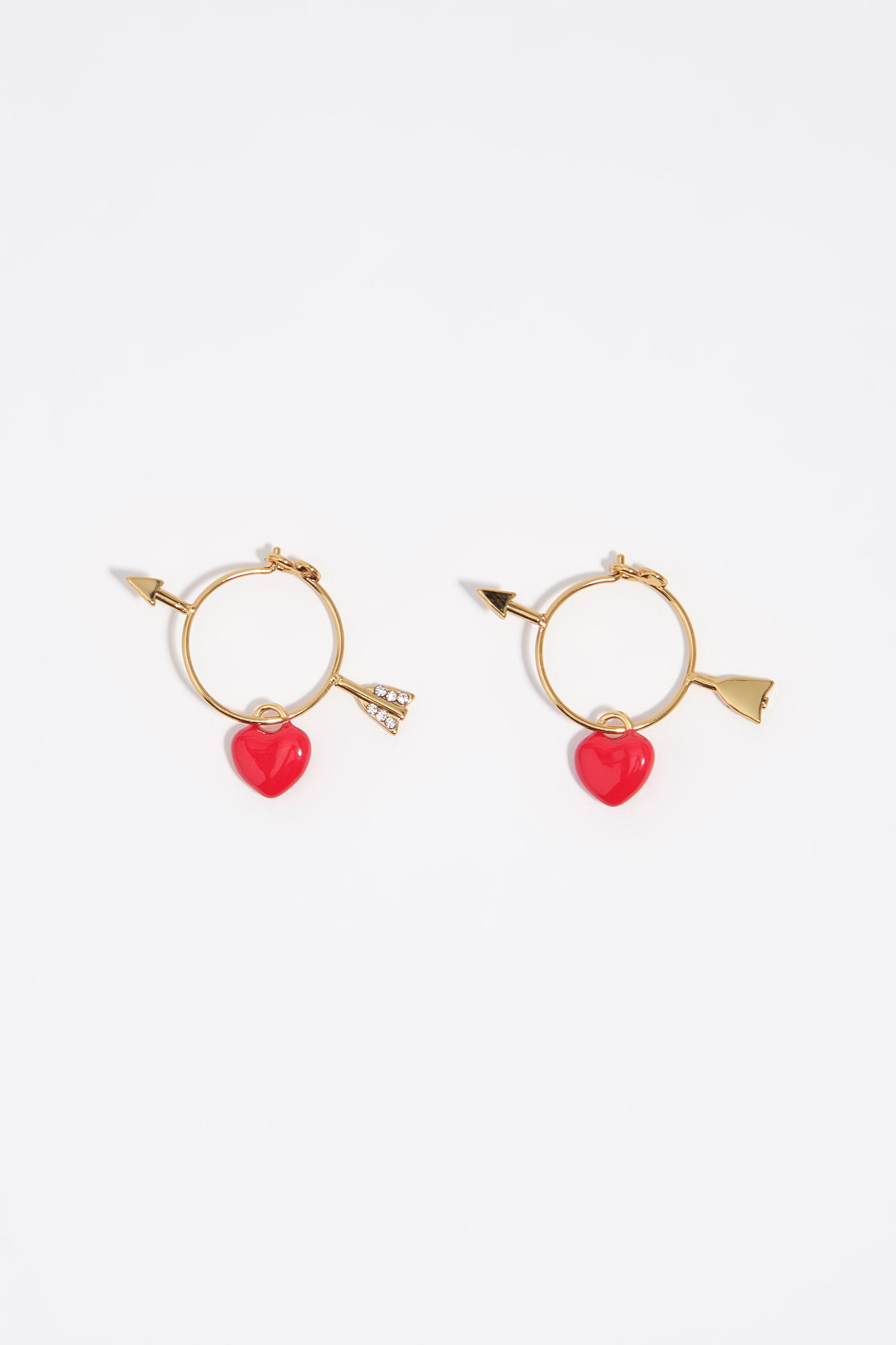 Red heart and arrow hoop earrings