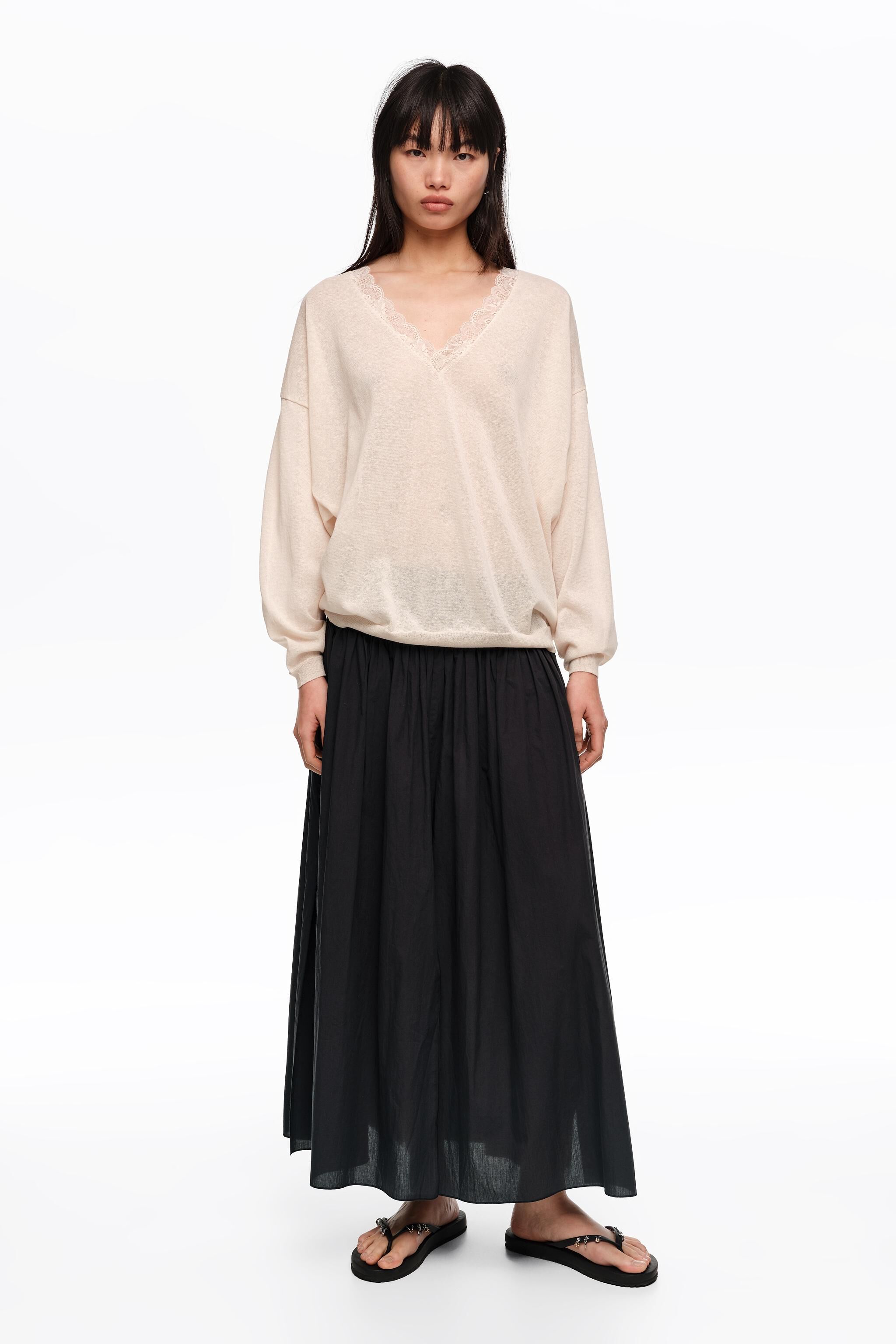 Black A-line maxi slit skirt
