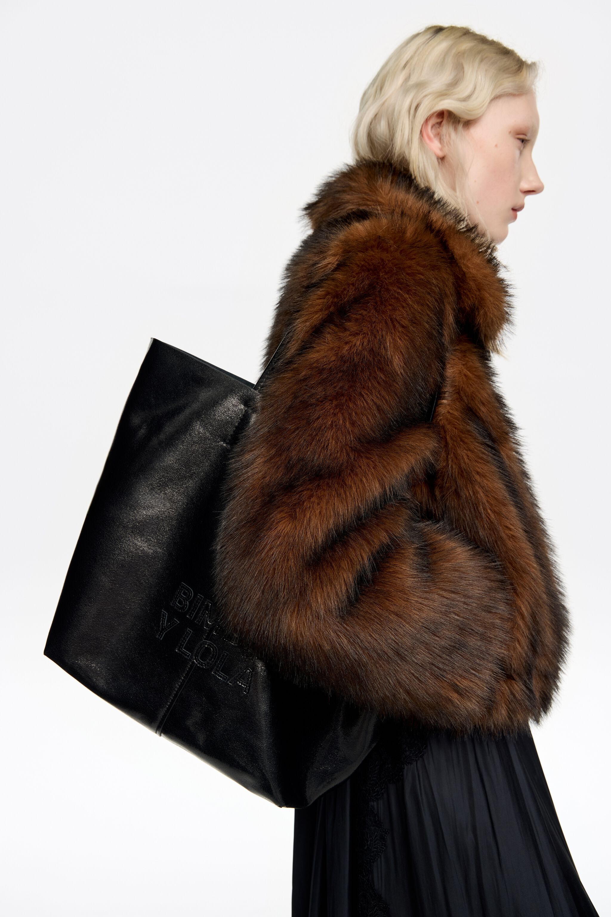 Large black leather shopper bag
