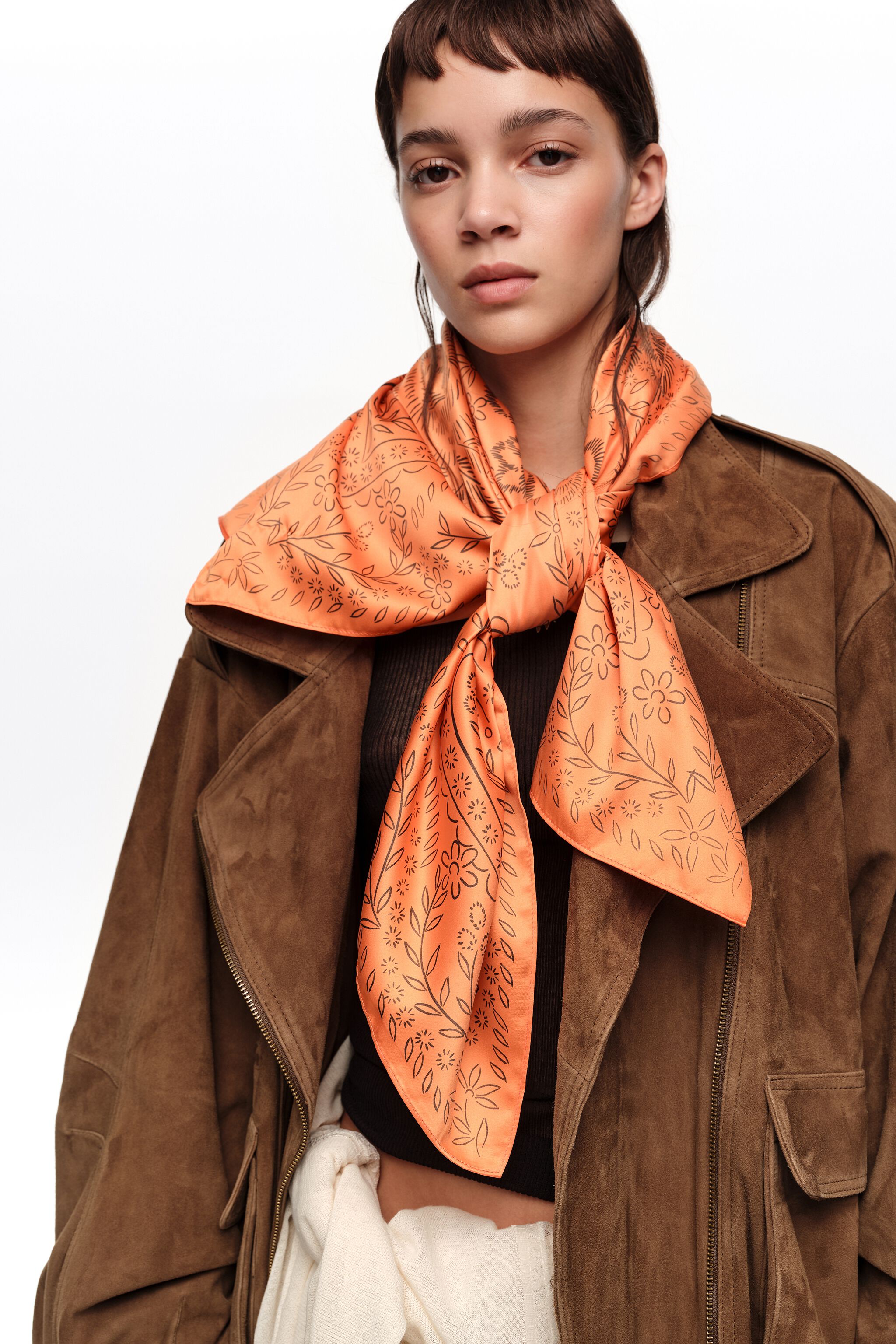 Orange brushstroke flowers scarf