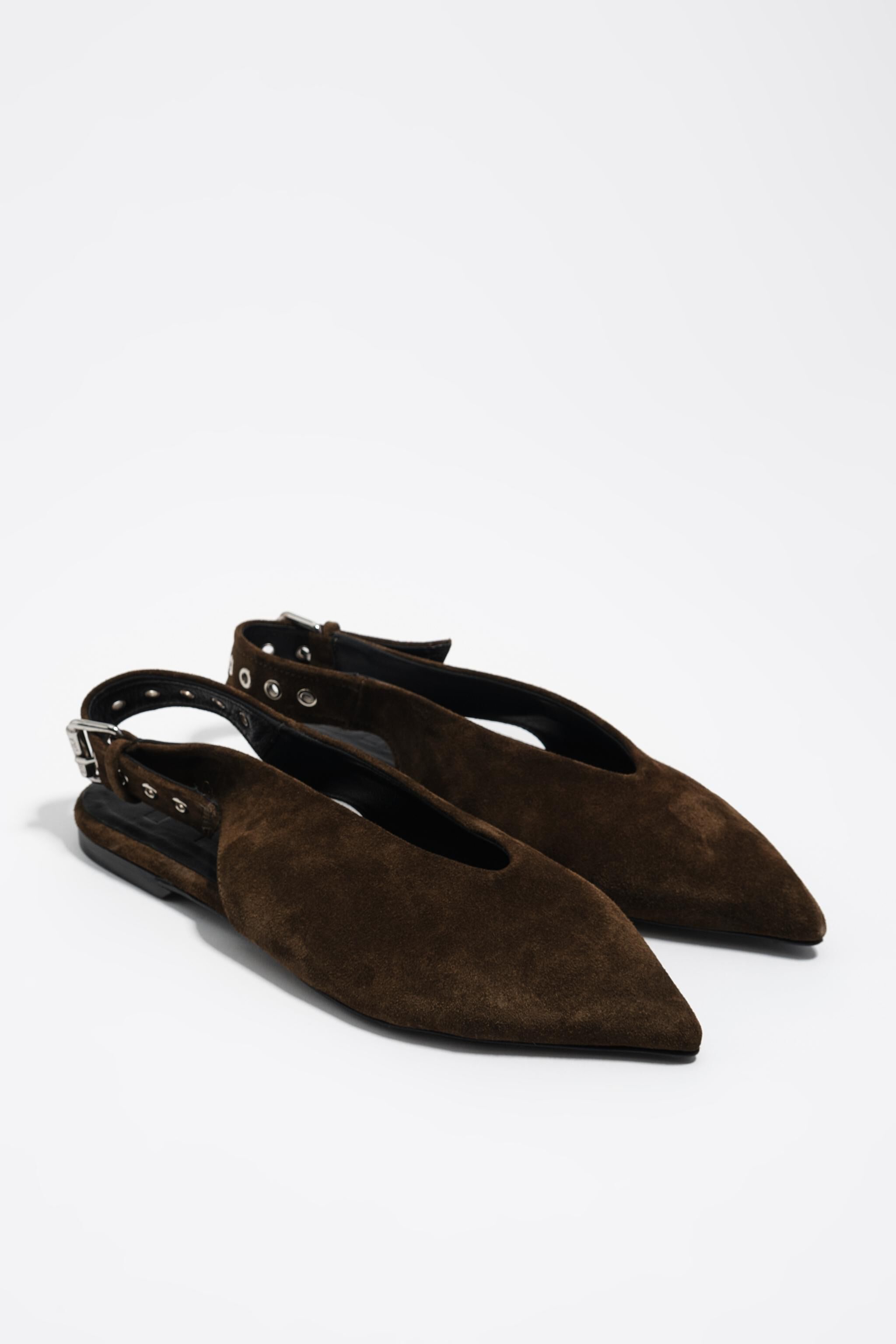 Dark green suede slingback ballerina