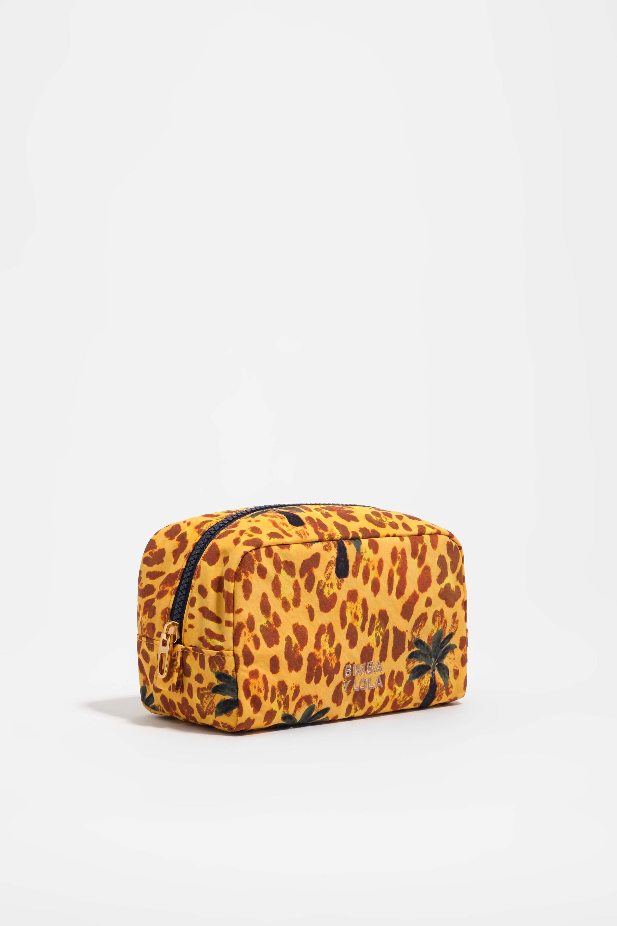 Small yellow Leopard palms nylon make-up case