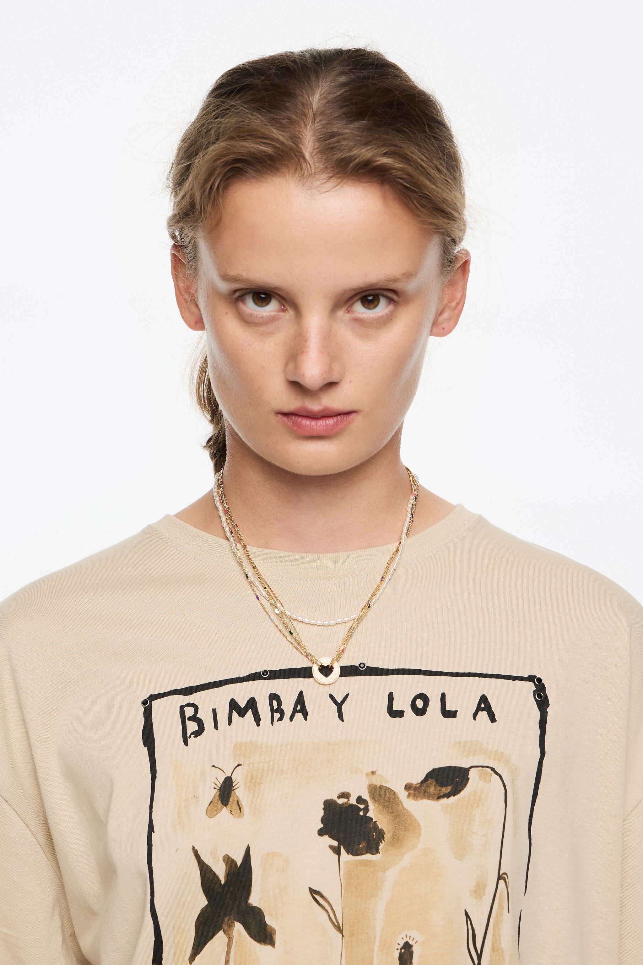 Gold logo multi-chain necklace