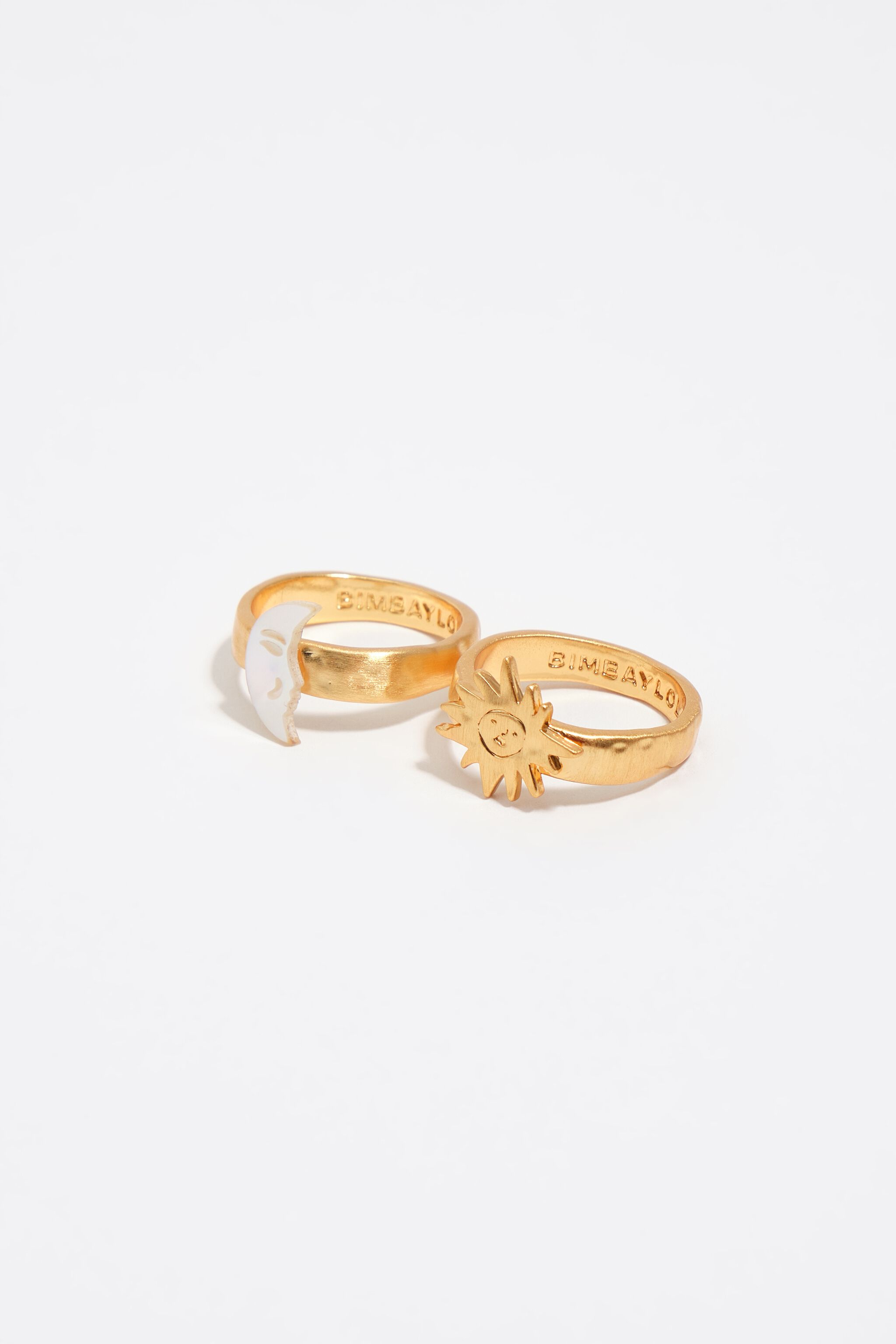 Set of 2 sun and moon rings with mother-of-pearl