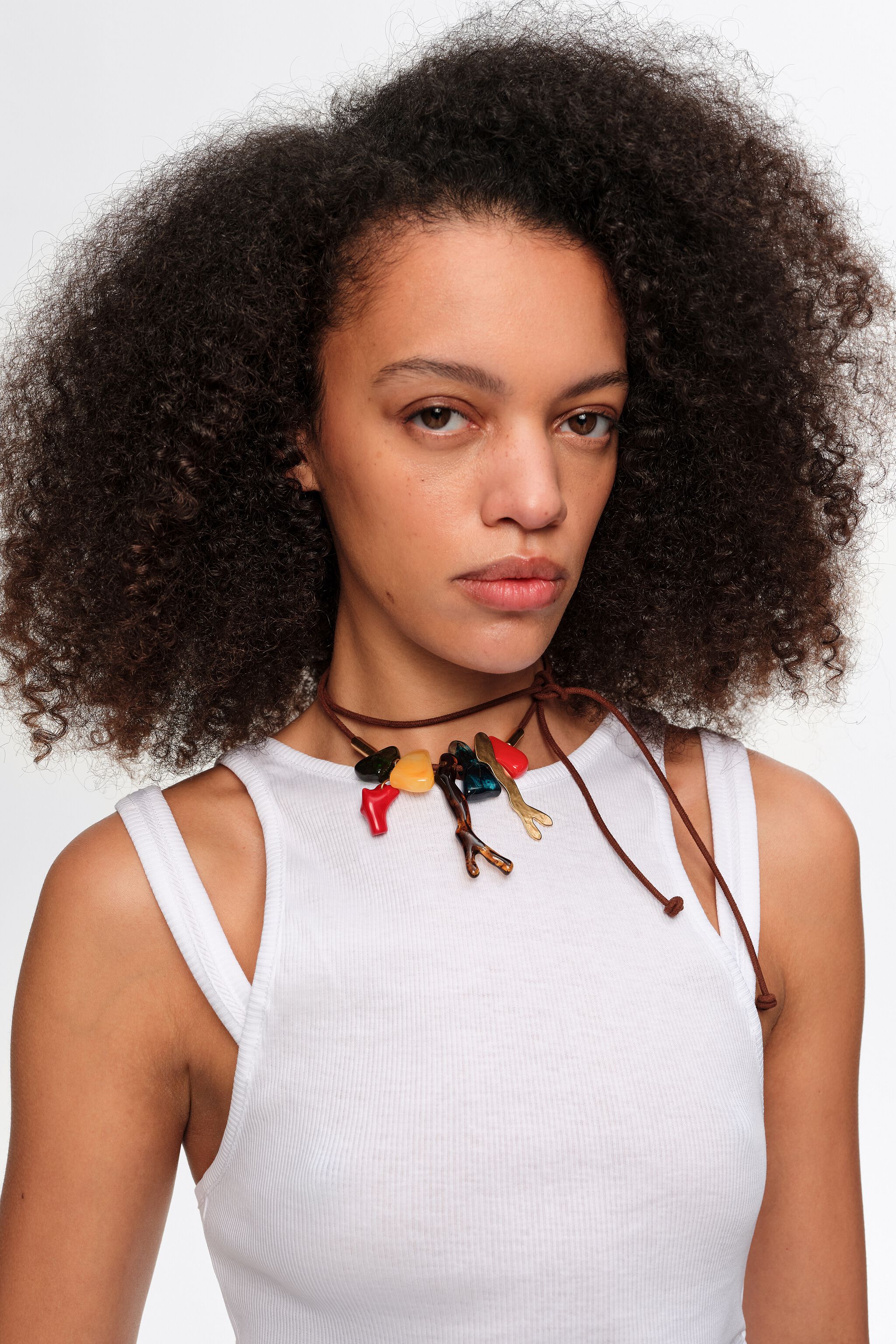 Coral and amber resin stone necklace