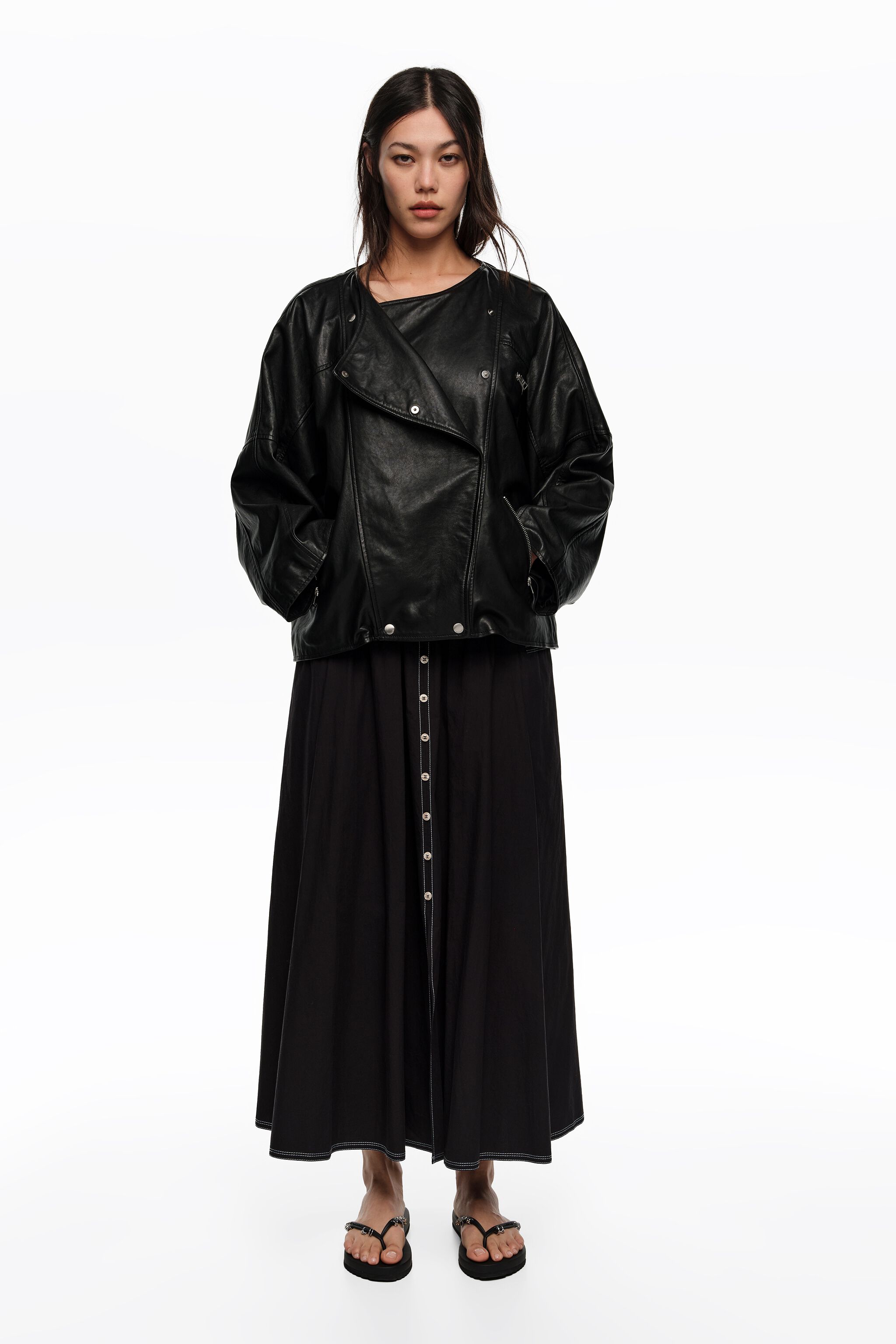 Black A-line skirt with buttons
