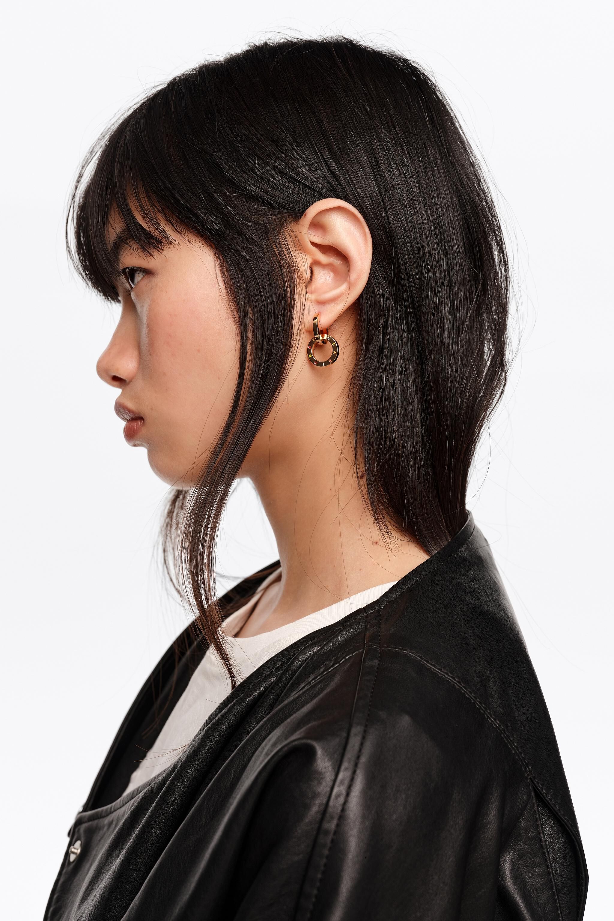 Gold logo double-hoop earrings