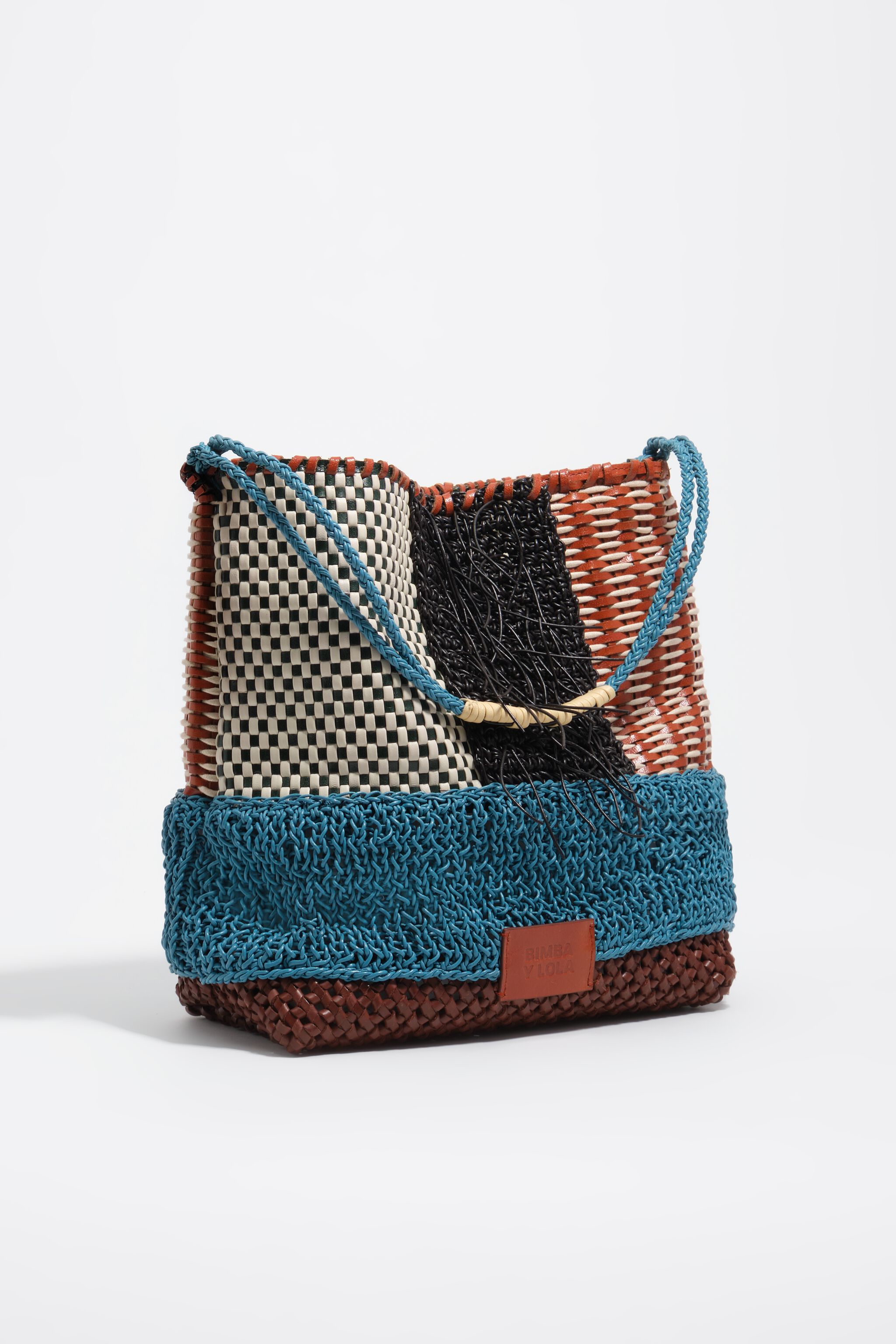 Medium multicolor plaited leather shoulder bag