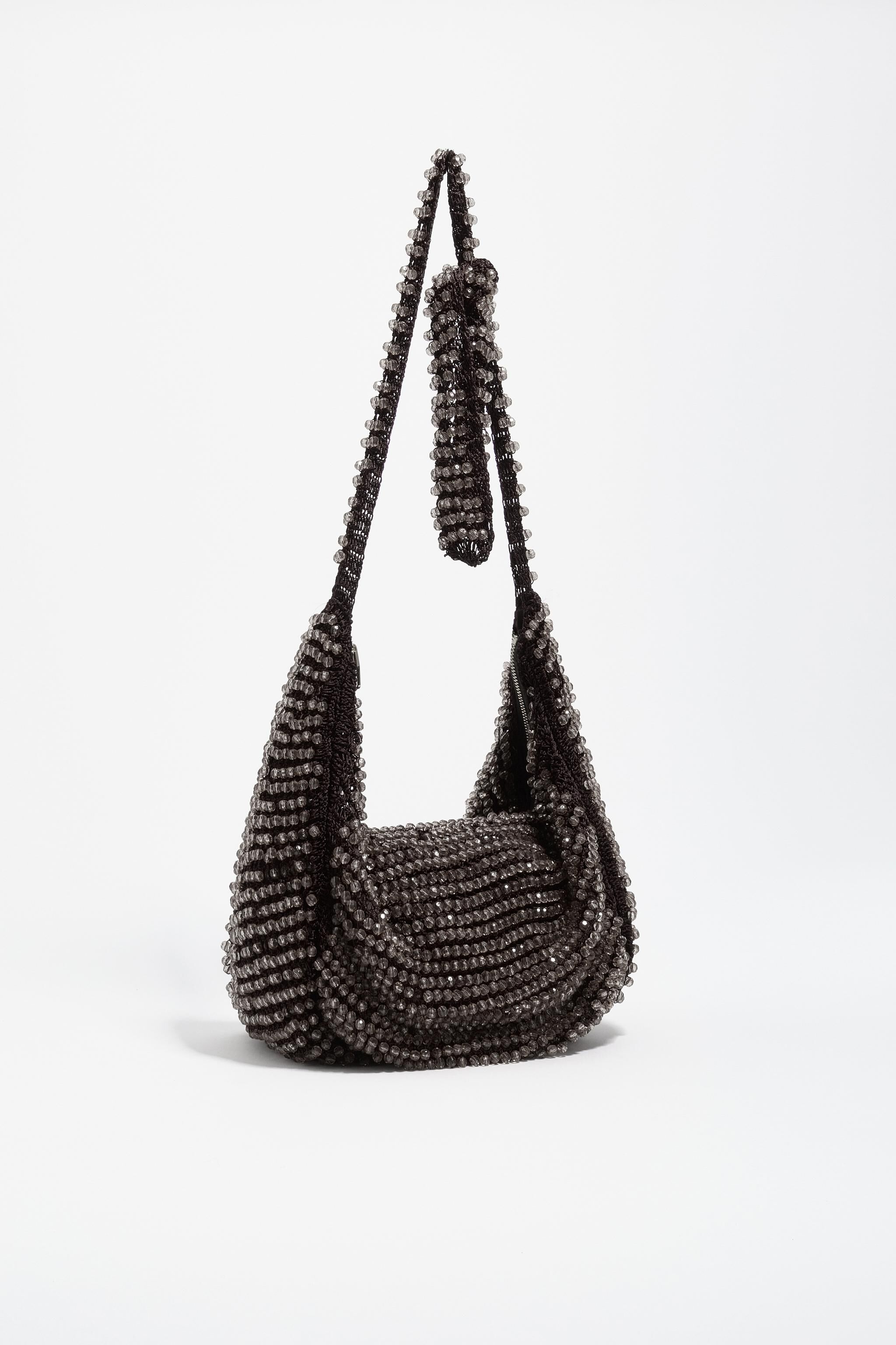 Small chocolate beaded crochet bag