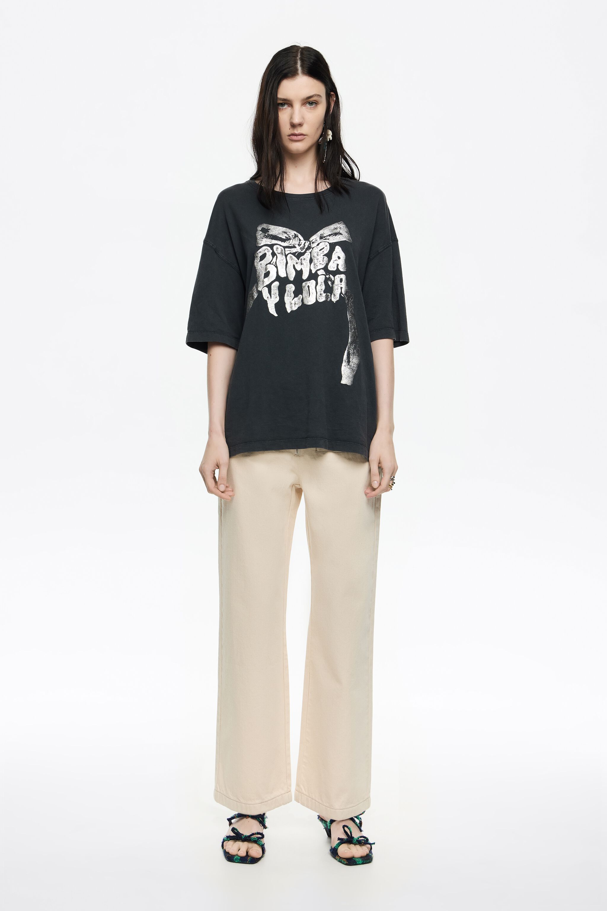 STRAIGHT CROPPED - Ivory denim ankle-length jeans