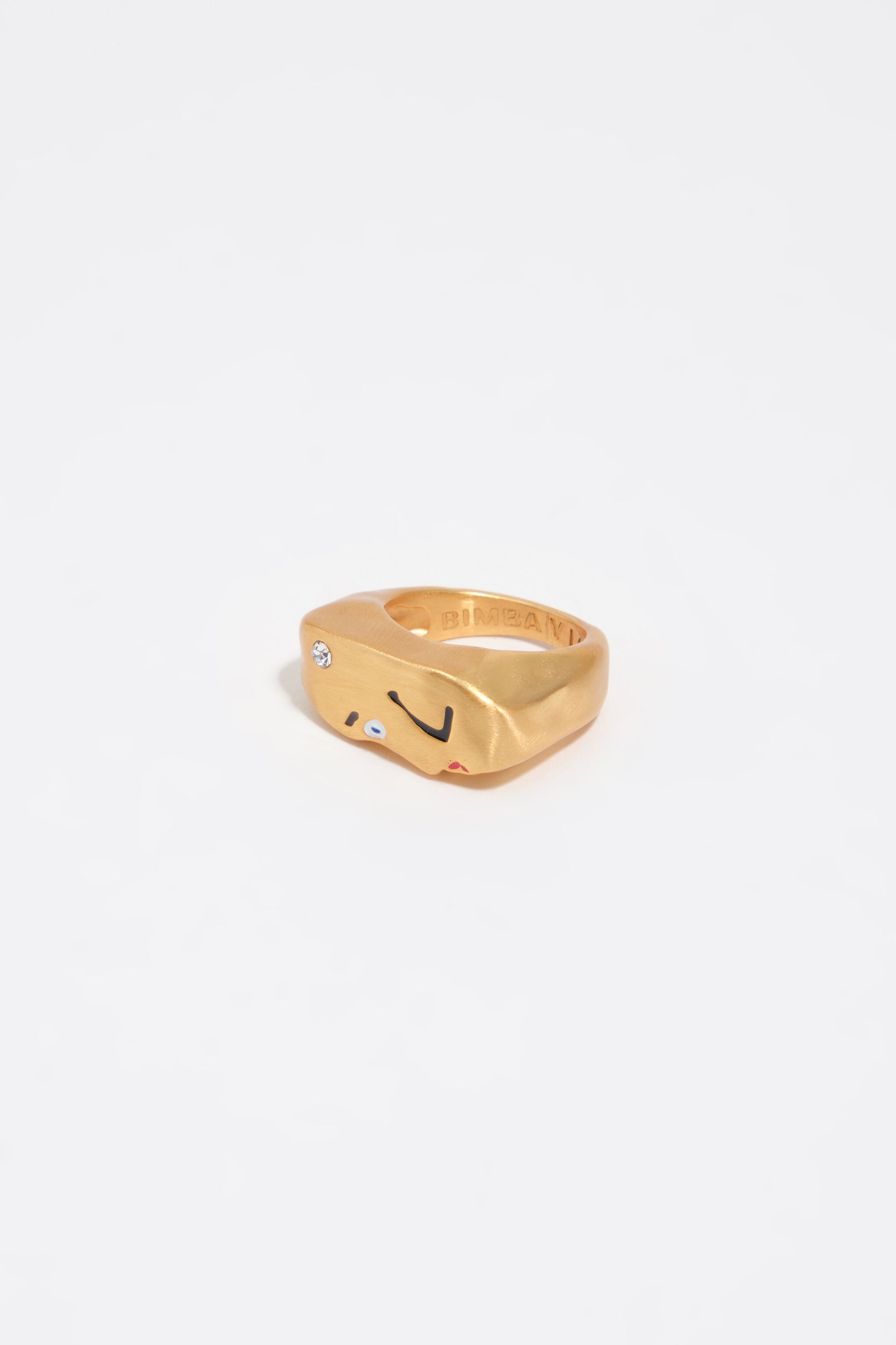 Matte gold face and crystal ring
