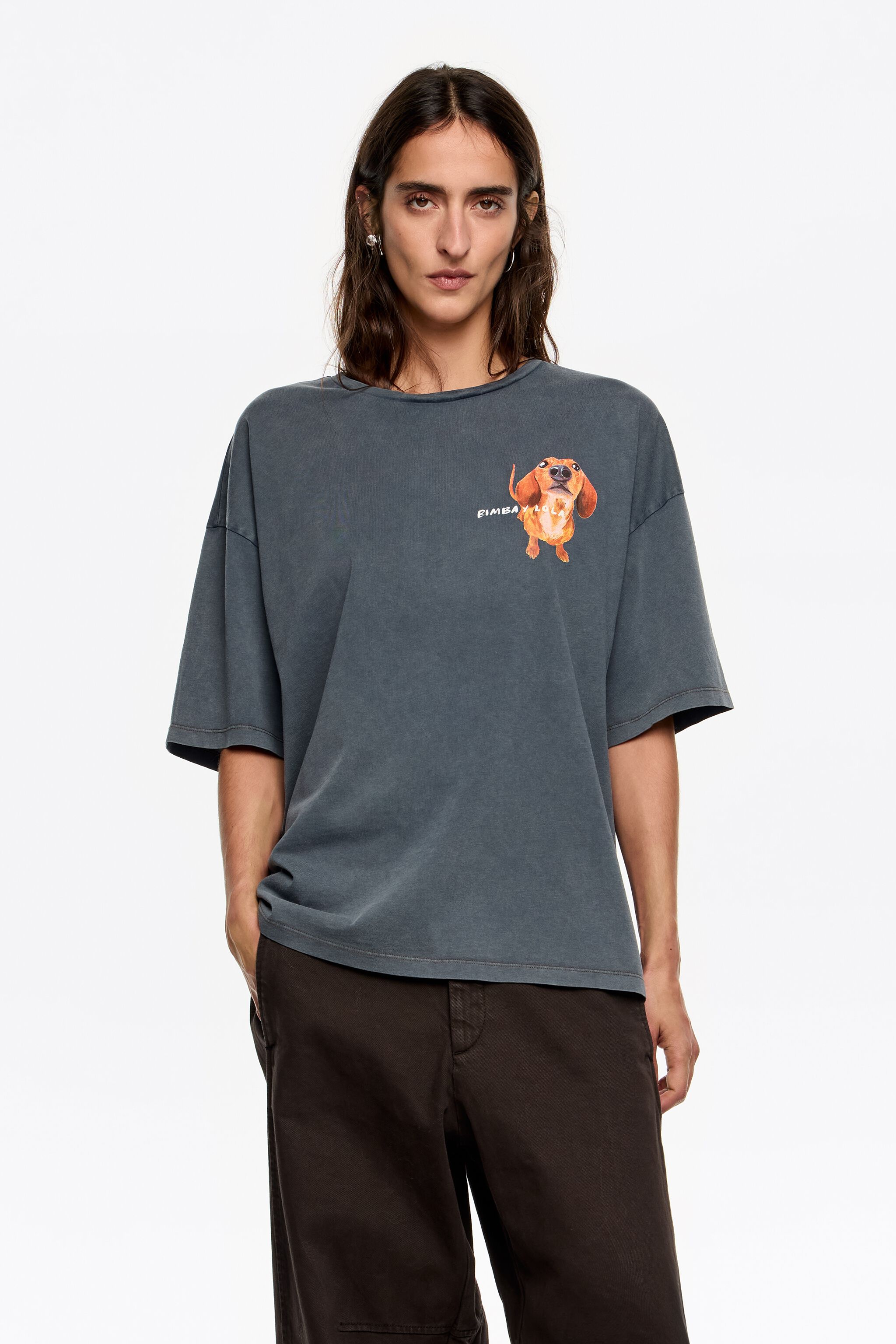 Gray-blue dachshund logo T-shirt