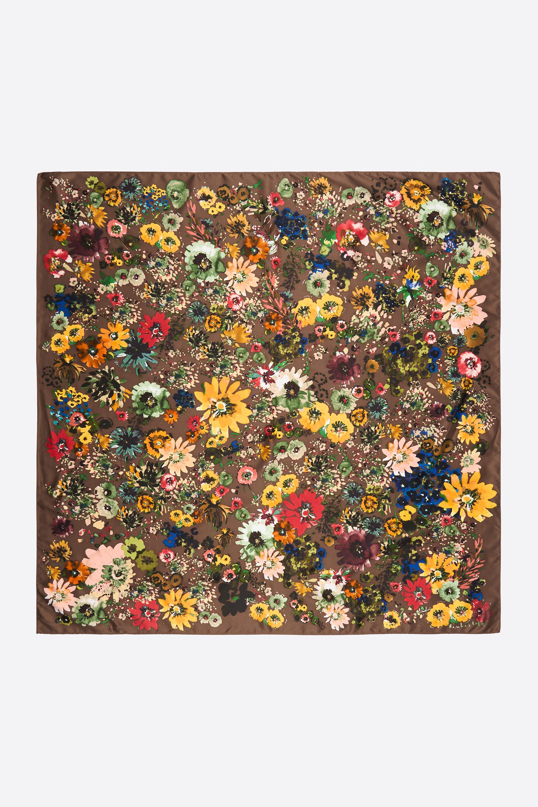 Brown watercolor floral scarf