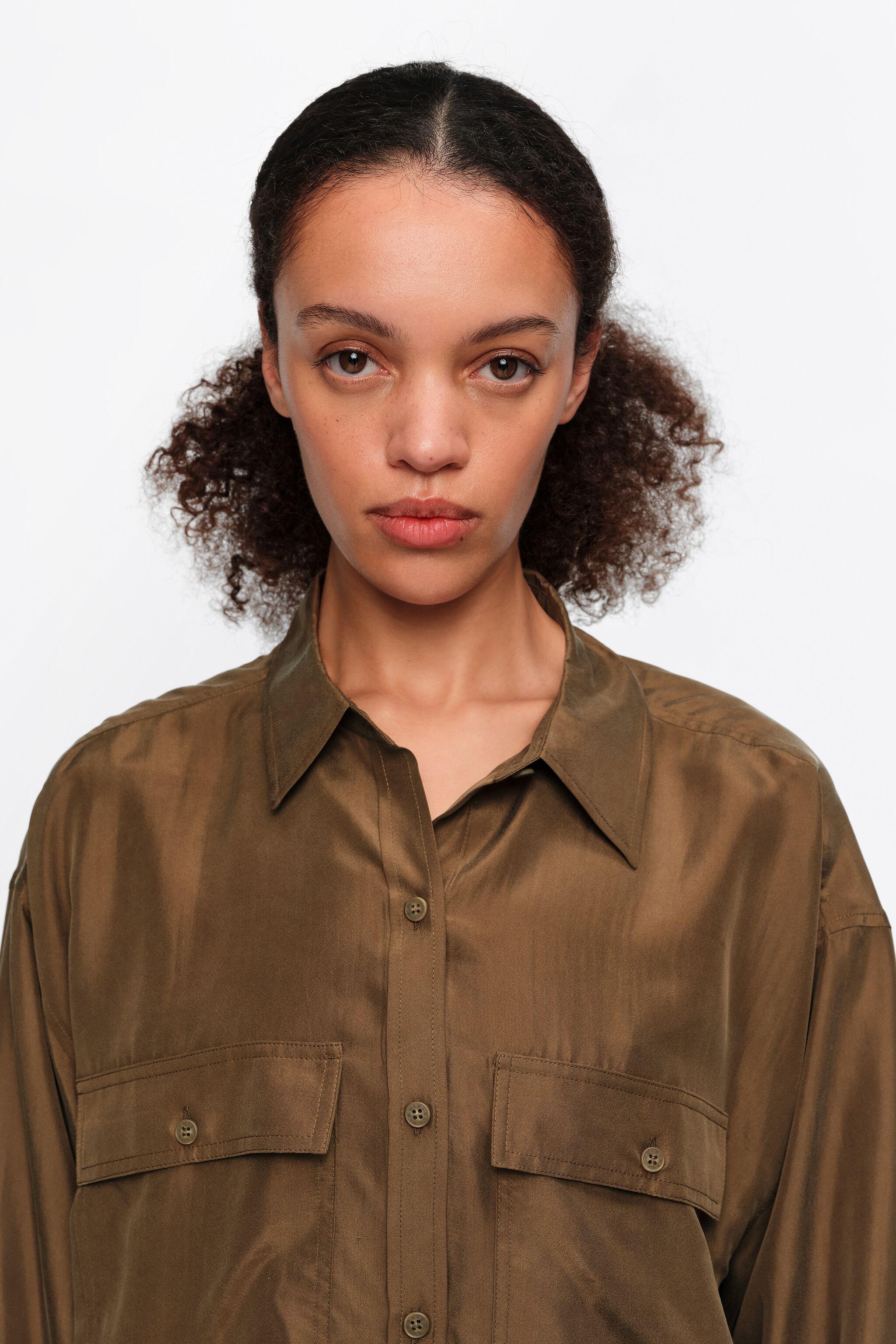 Olive oversize silk shirt