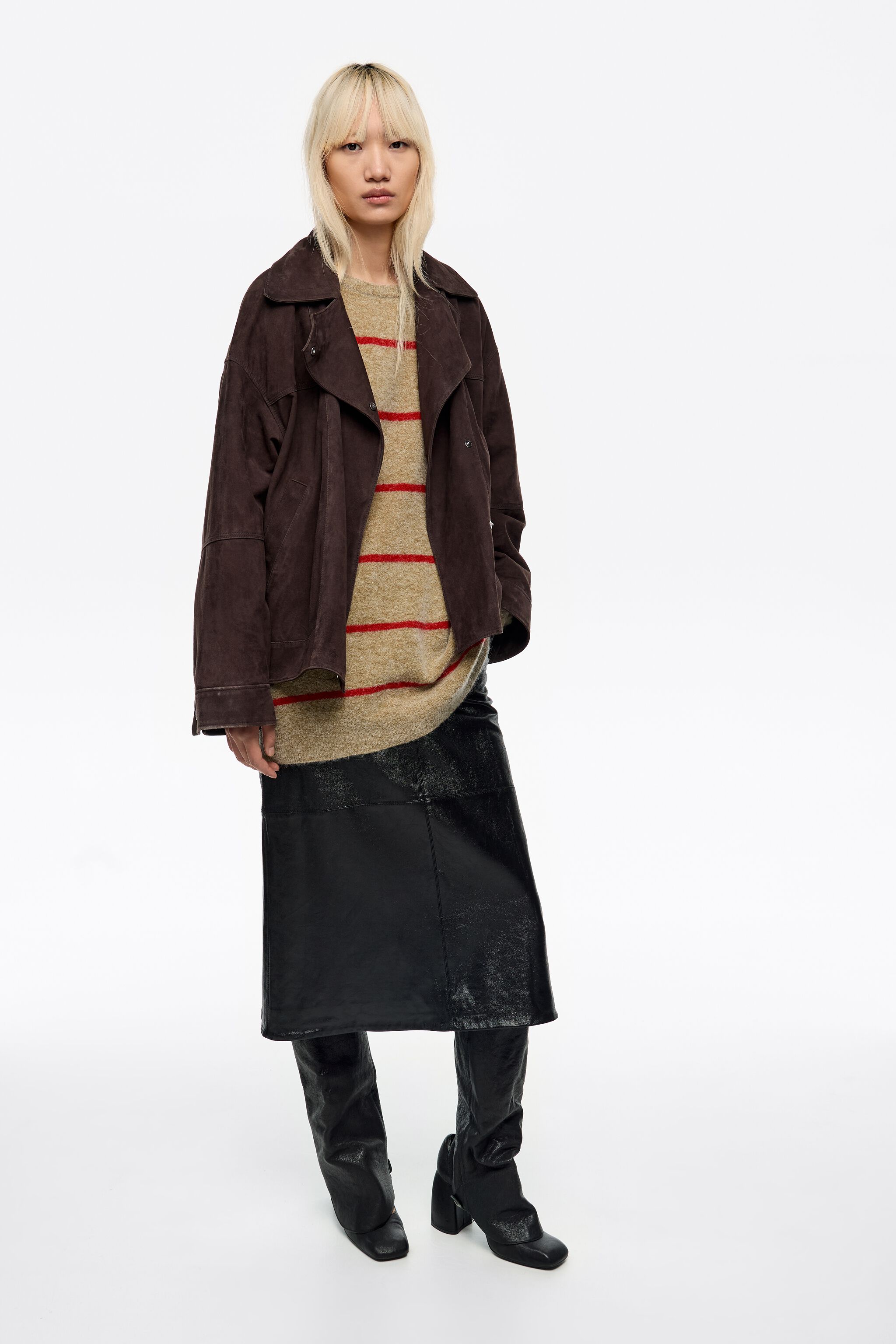 Dark brown suede double-breasted jacket