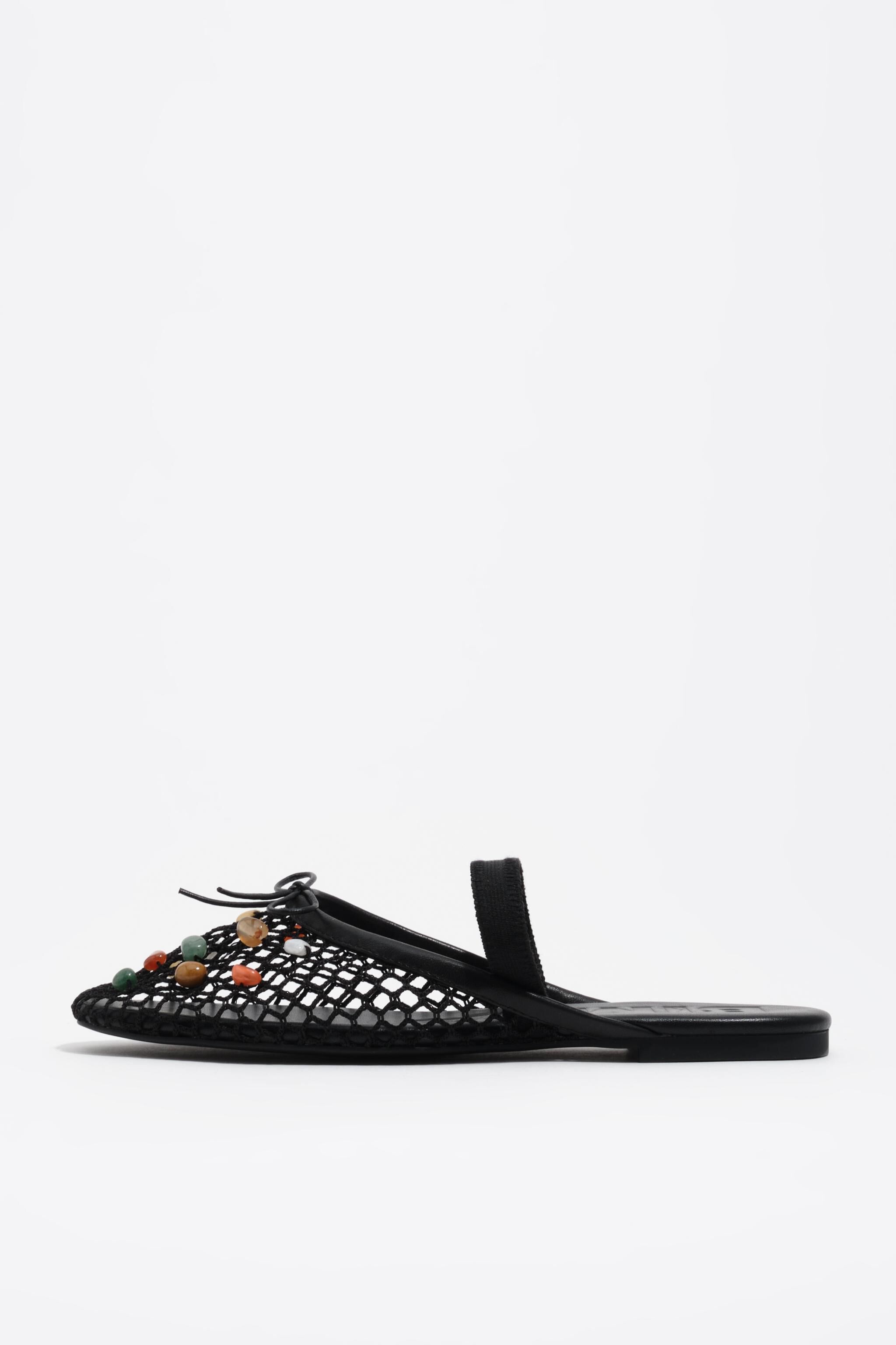 Black mesh slingback ballerina with stones