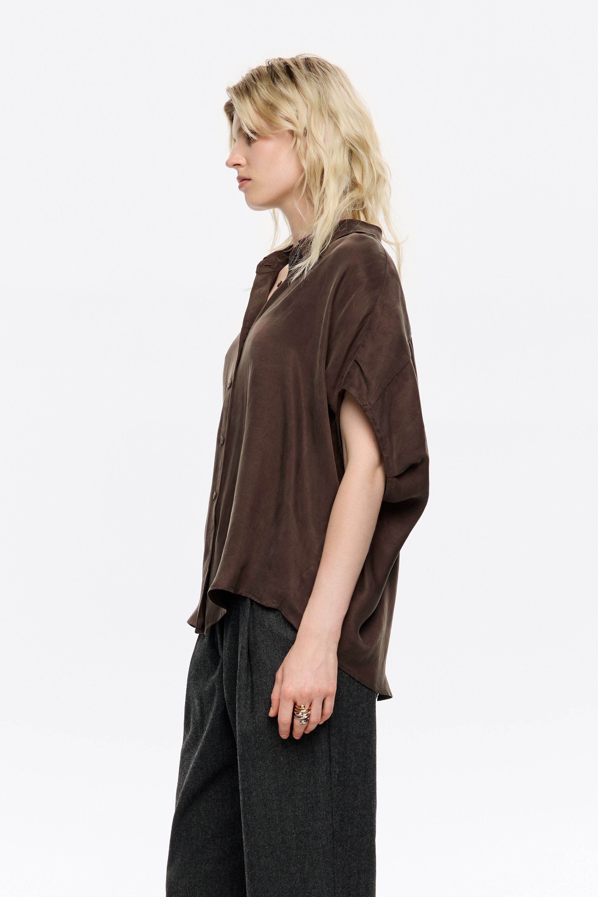 Dark brown fluid cape shirt