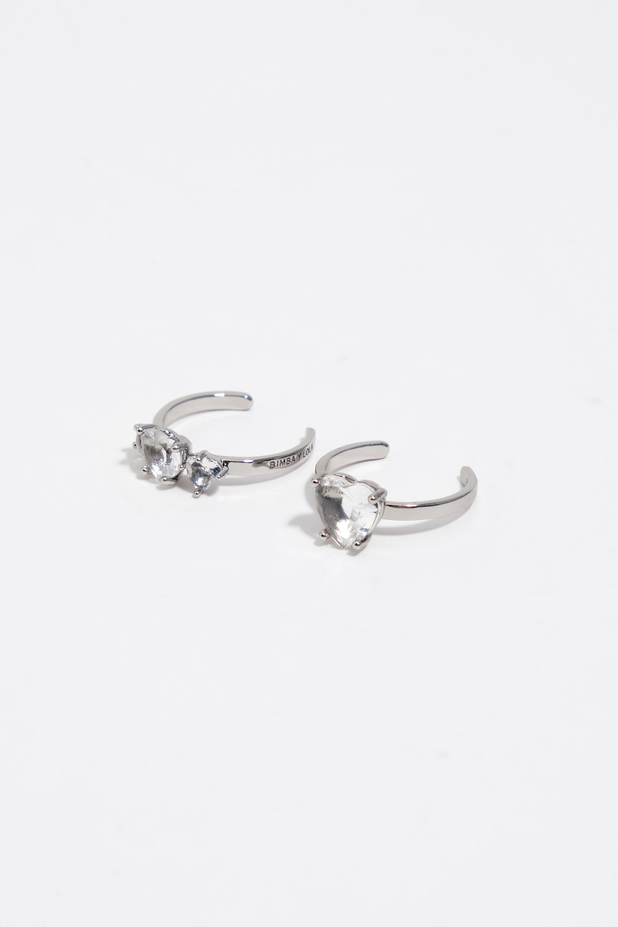 Set of 2 dark silver mini crystal heart rings