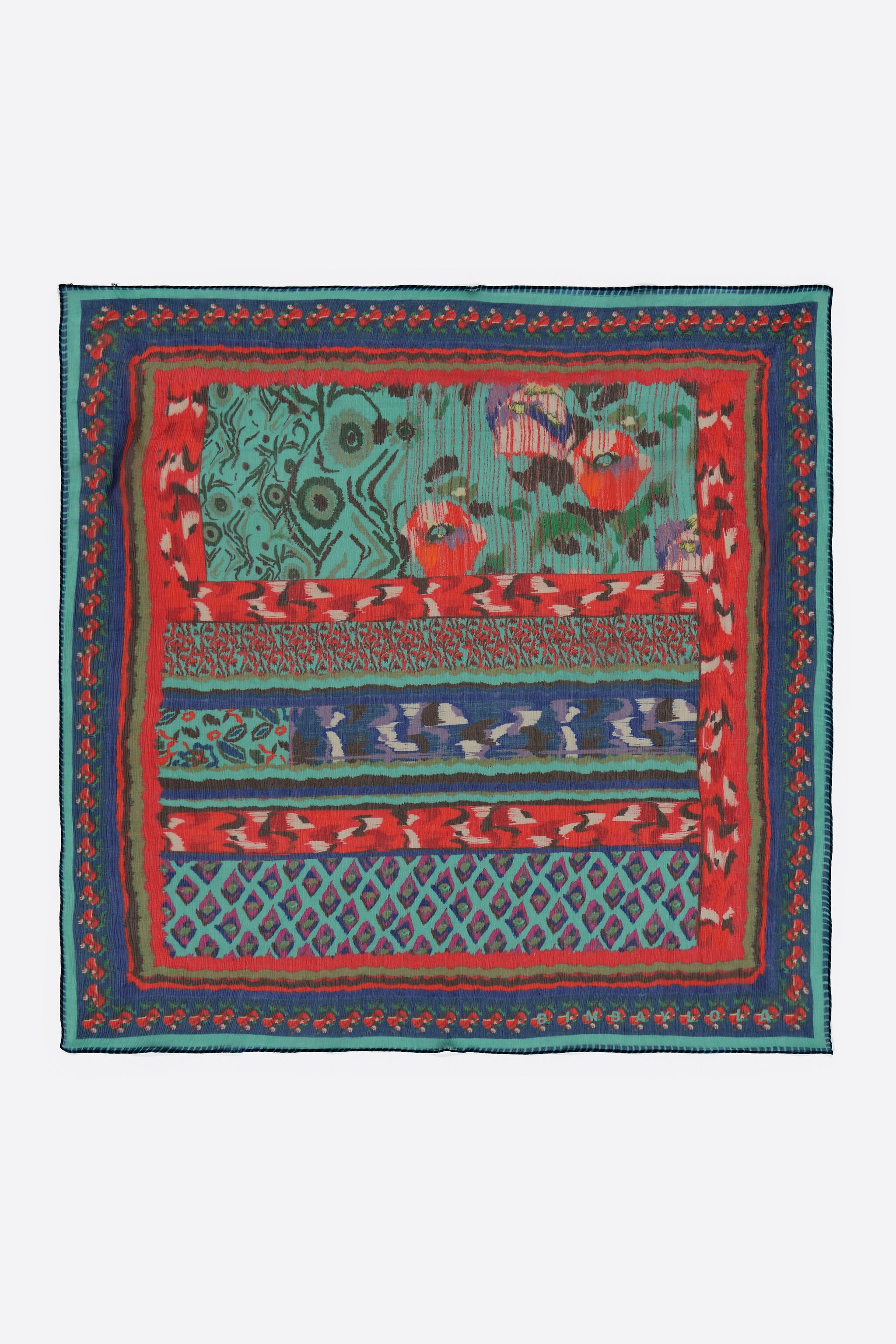 Red Ikat floral striped scarf