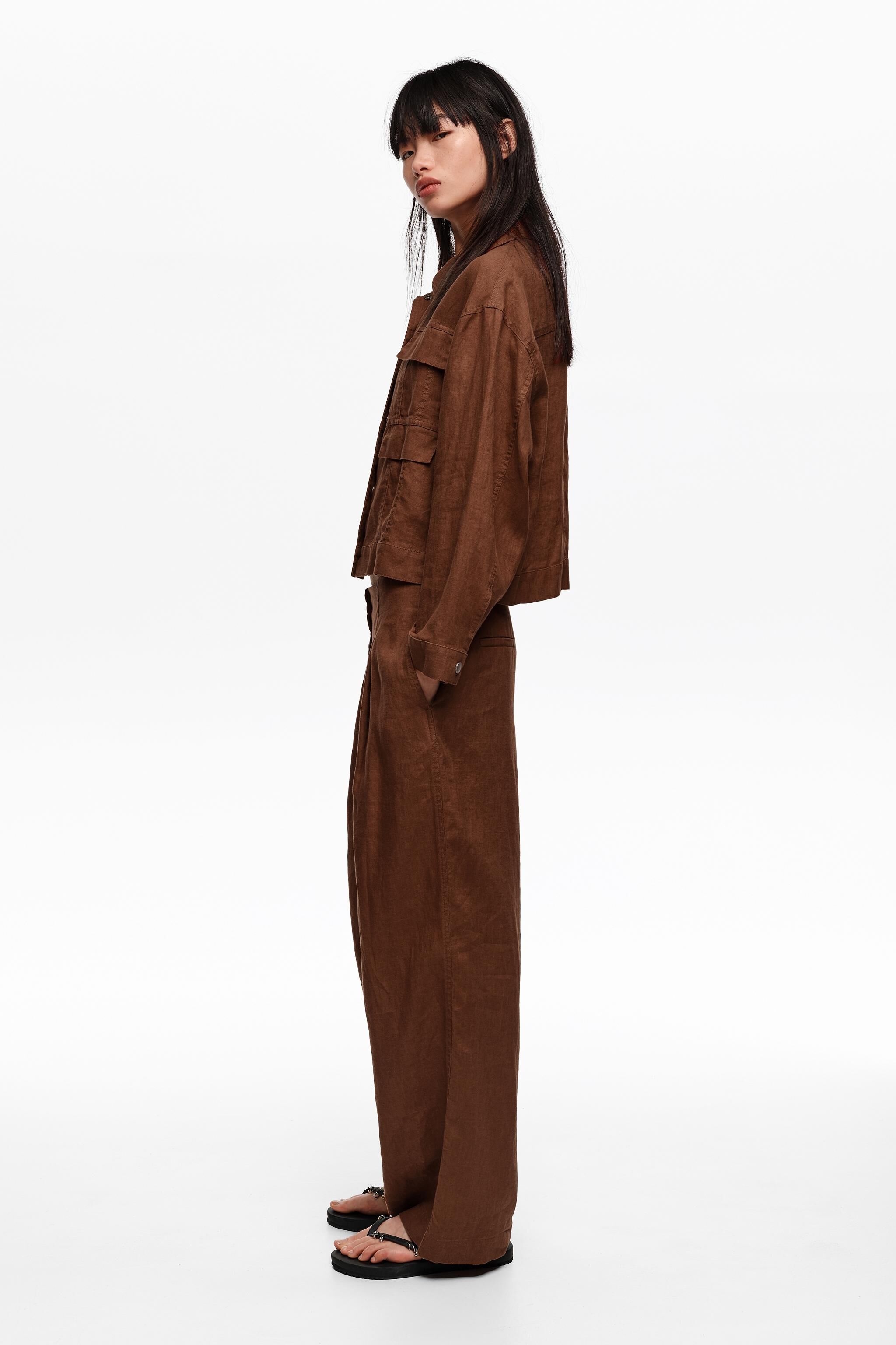 Brown linen boxy jacket