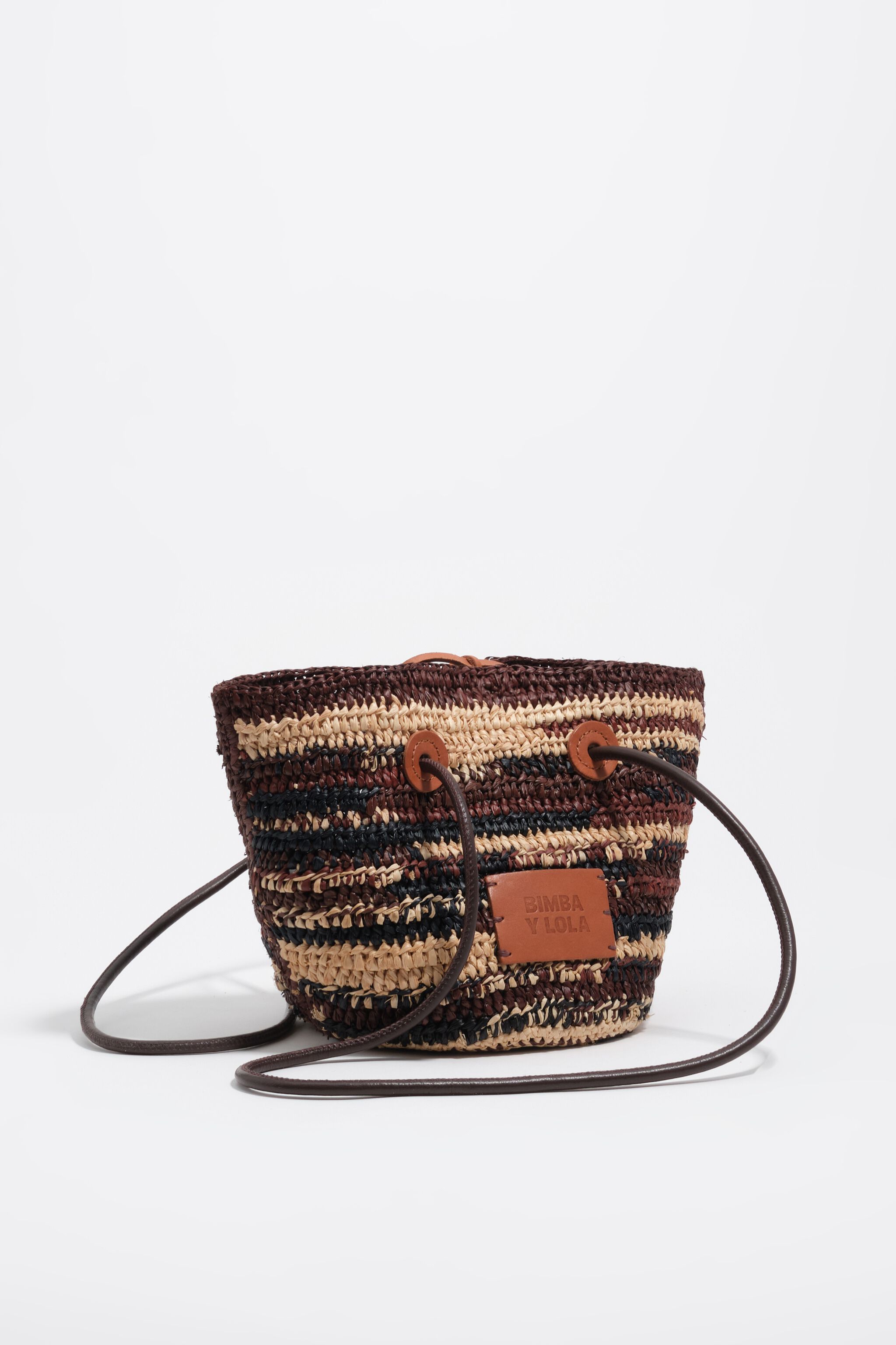 Small dark brown raffia basket bag