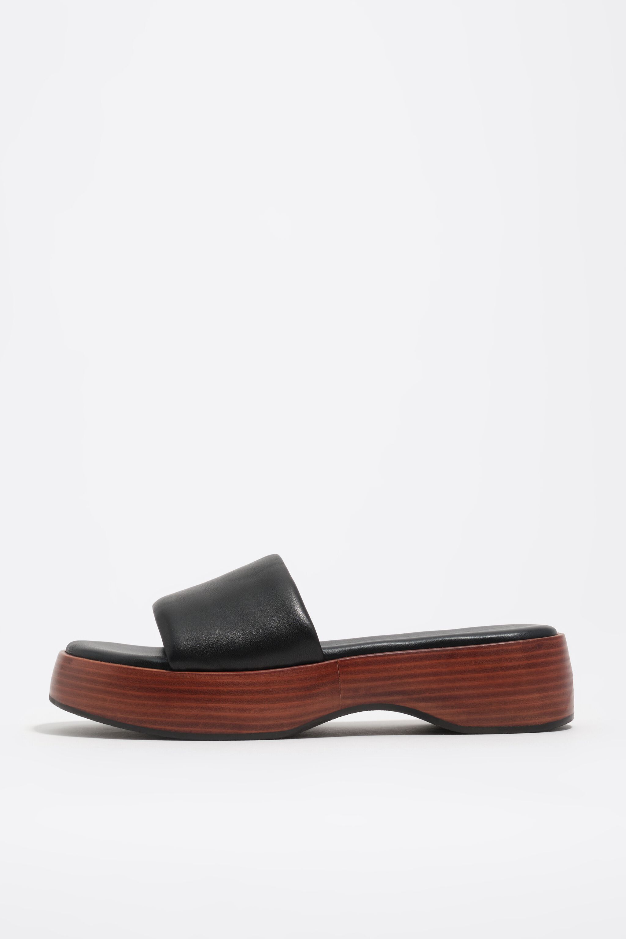 Black leather platform sandal
