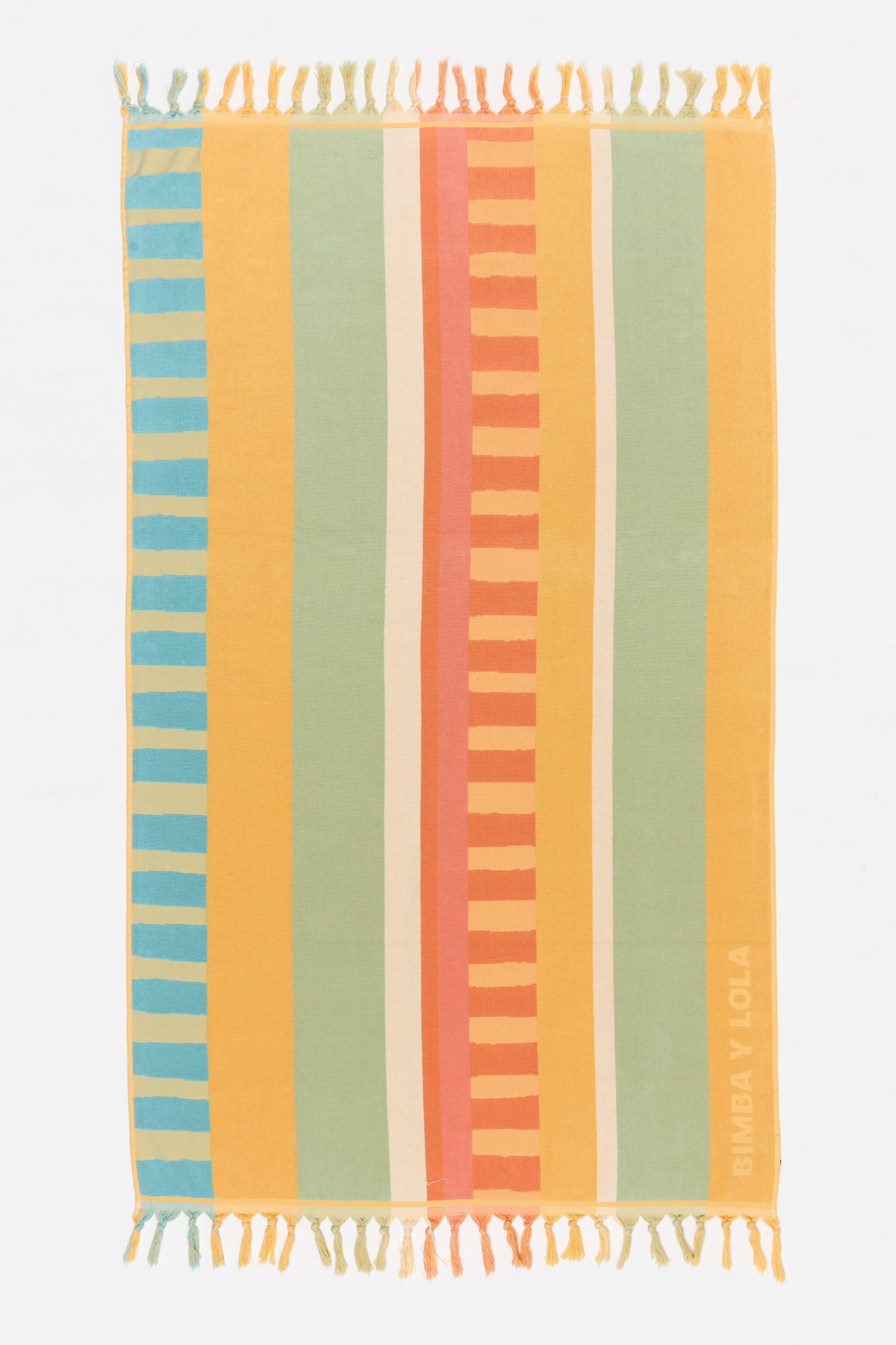 Green striped towel with horizontal and vertical pattern