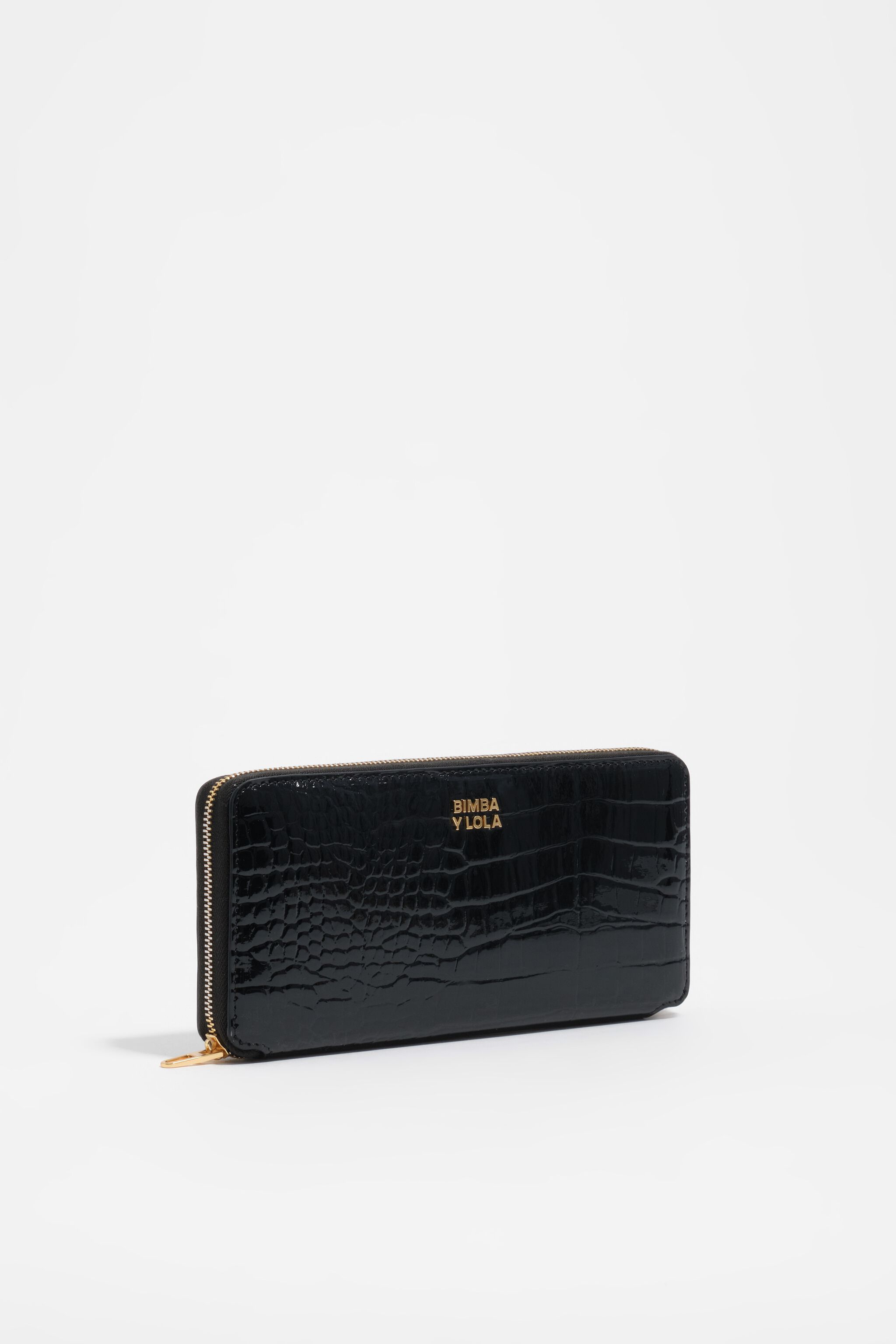 Embossed crocodile black leather soft wallet