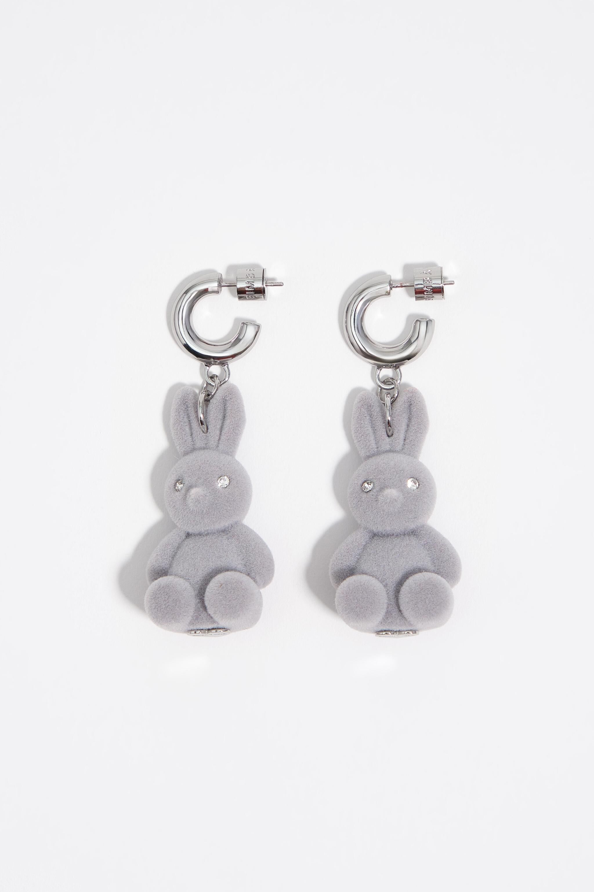 Gray flocked rabbit hoop earrings