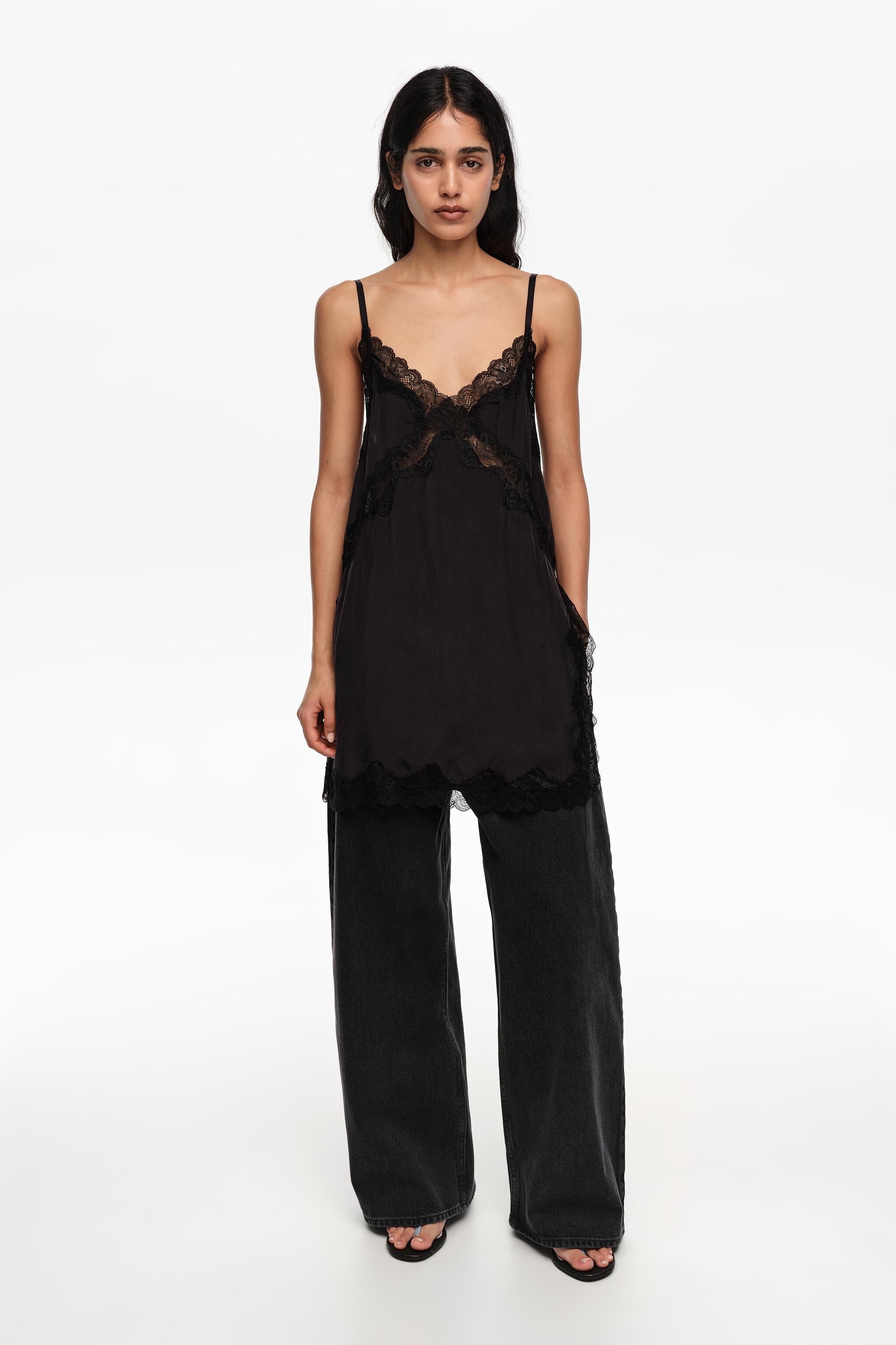 WIDE LEG - Washed black denim trousers